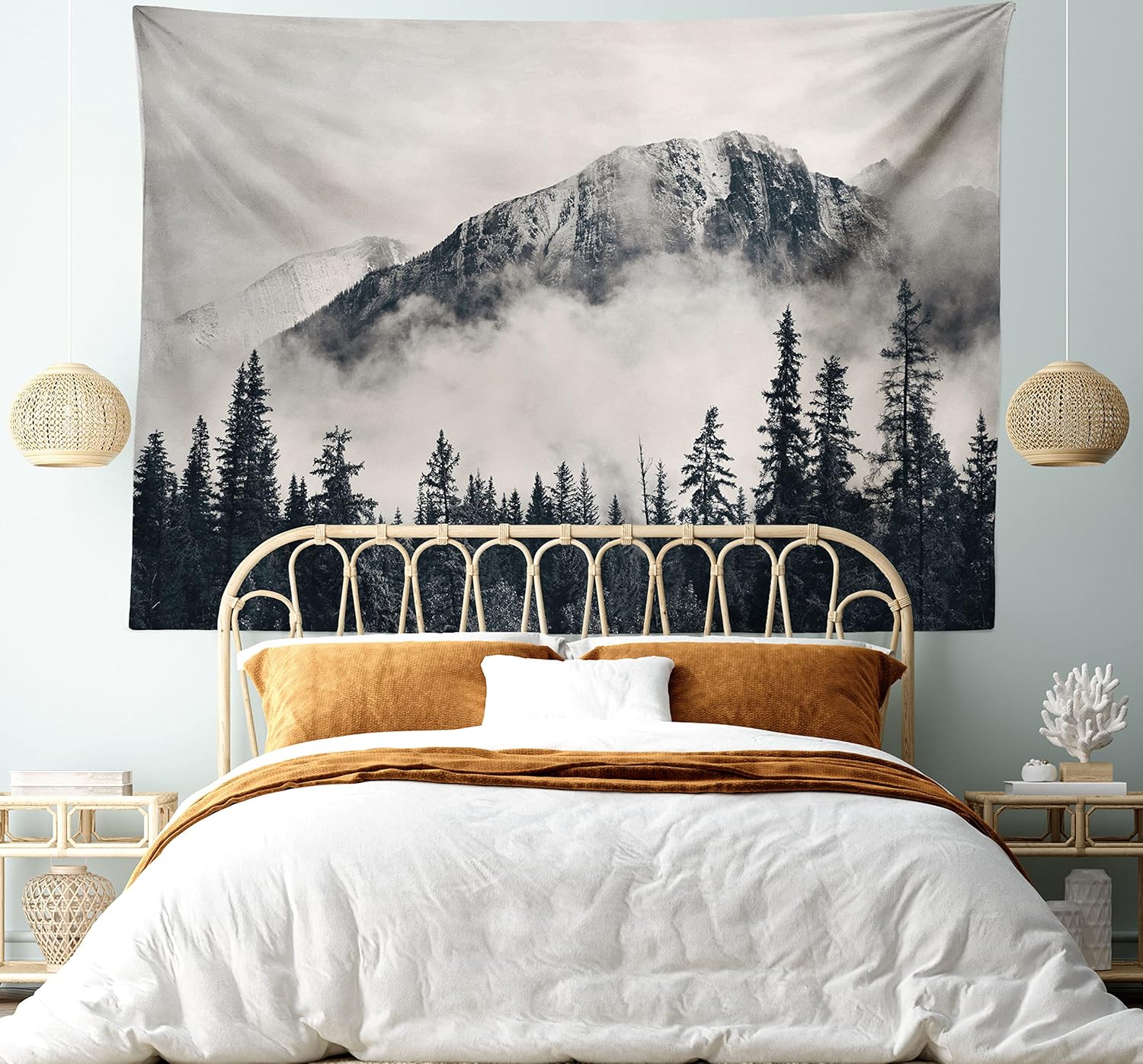 National Parks Home Decor Tapestry by Ambesonne, Canadian Smokey Mountain Cliff Outdoor Idyllic Photo Art, Wall Hanging for Bedroom Living Room Dorm, 60WX40L Inches, Black and White