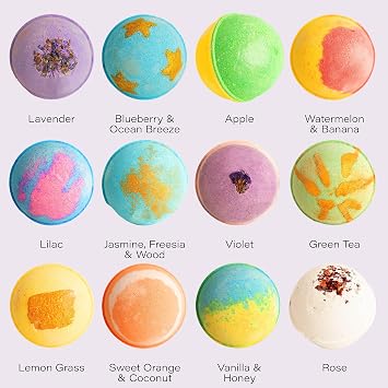 12 XXL Bubbly Organic Bath Bombs Gift Set for Women Men and Kids Designed in Canada Long Lasting Floaters Relaxing Aromatherapy Rich in Pure Essential Oils Healing Properties