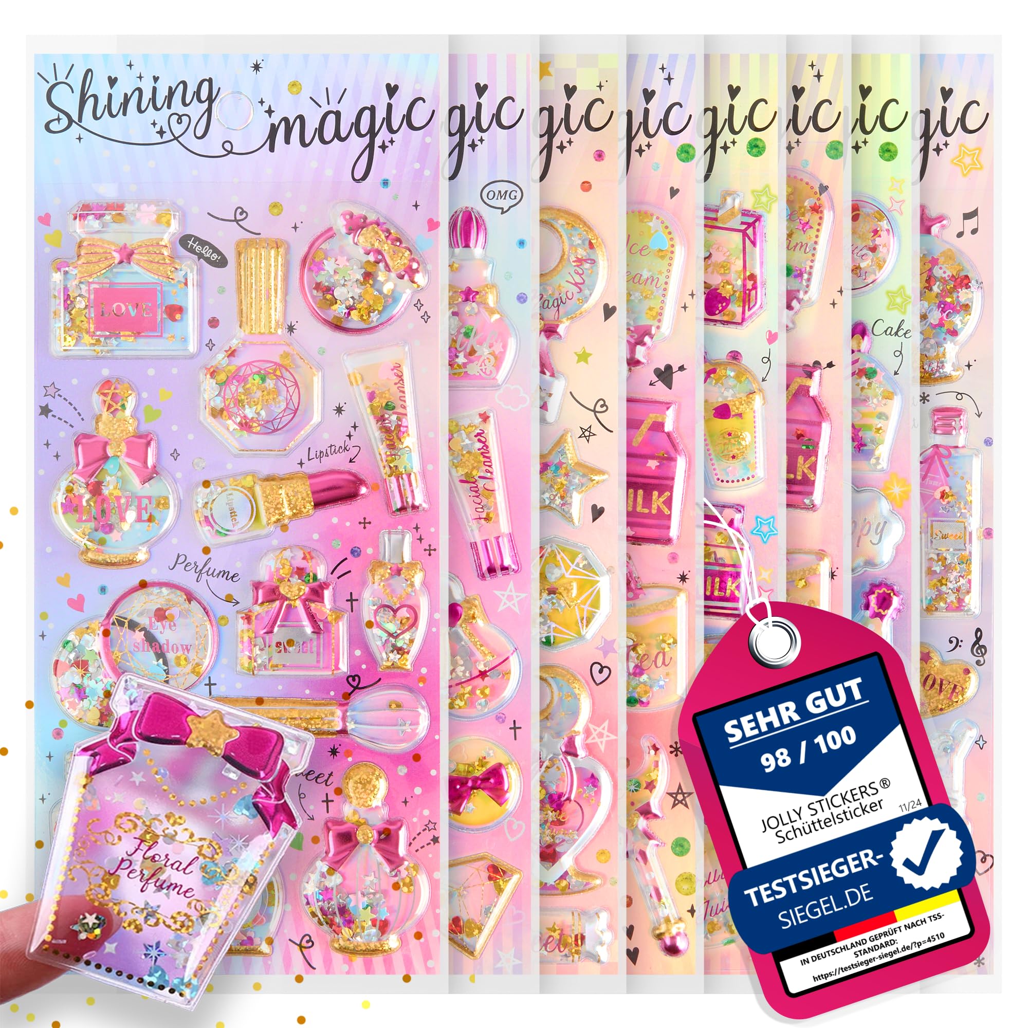 Jolly Stickers Rainbow Filled Shake Stickers Glitter Flakes Set Of 8 For Gifts Birthday Stickers Shake Unicorn Collecting Scrapbook Sticker Book Sticker Book Sticker Album First Day Of School