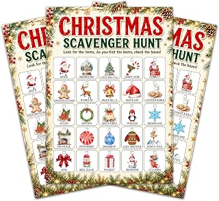 クリスマススカベンジャーハントゲームカード、友達家族のためのクリスマスゲーム。