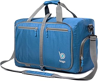Foldable Duffel Bags for Traveling Women & Men - 40L Sports Packable Duffle Bag for Travel with Shoe Compartment - Water Repellant, Heavy Duty, Lightweight Folding & Collapsible (Blue)
