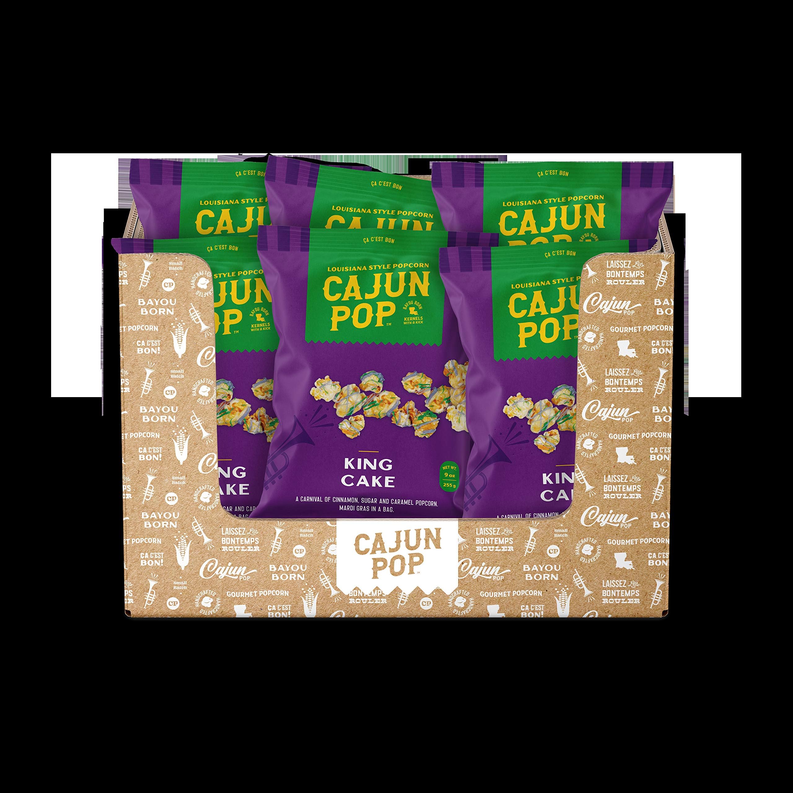 Cajun Pop Gourmet Popcorn Flavored Popcorn Already Popped Without Kernels Chocolate Drizzle, Birthday Popcorn & Movie Night Sweet & Spicy Snacks (King Cake, Snack Size - 24 Pack)