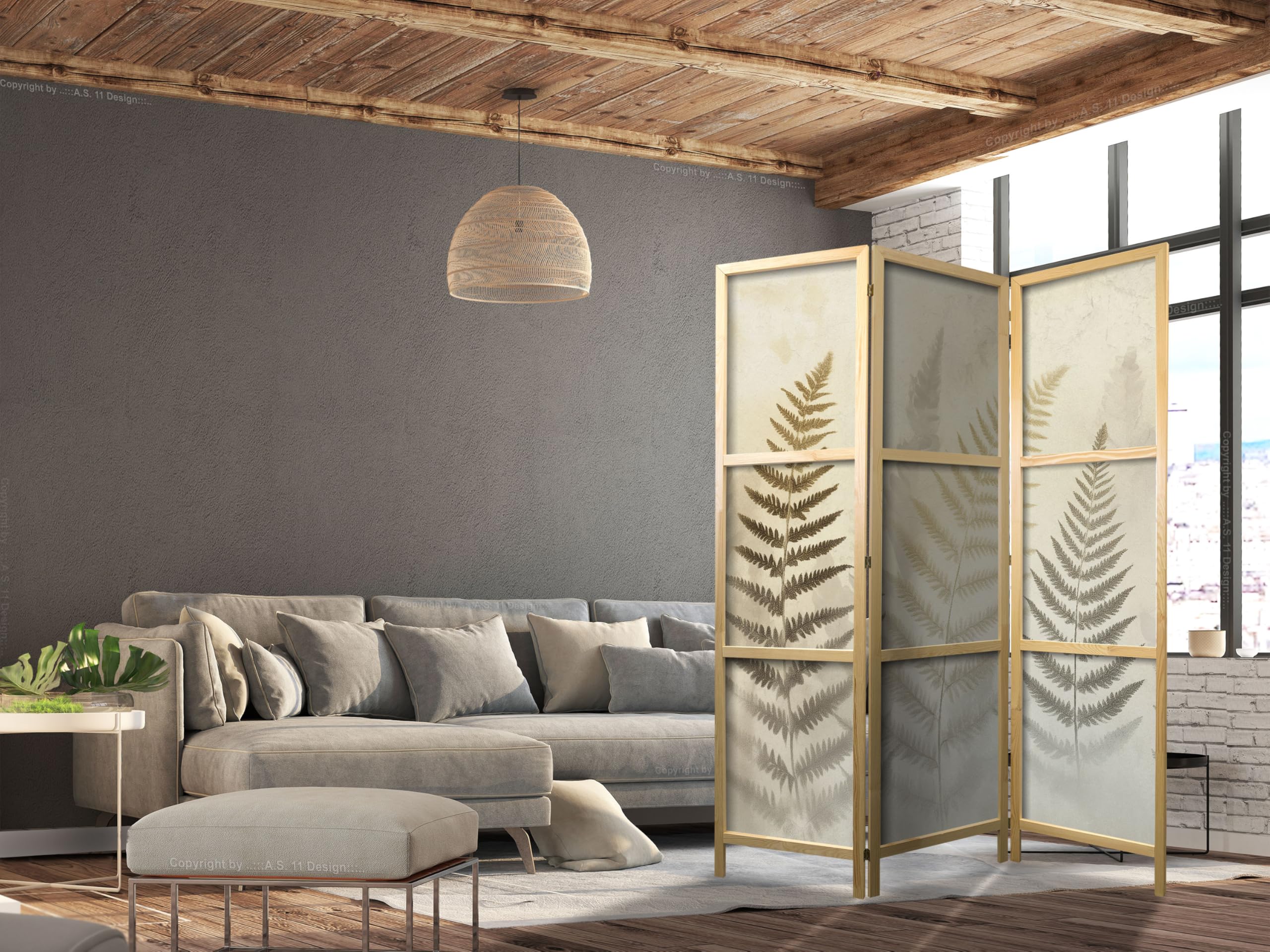 murando - Paravento da Interno in Legno 3 Pannelli Separe Divisorio 135x172
