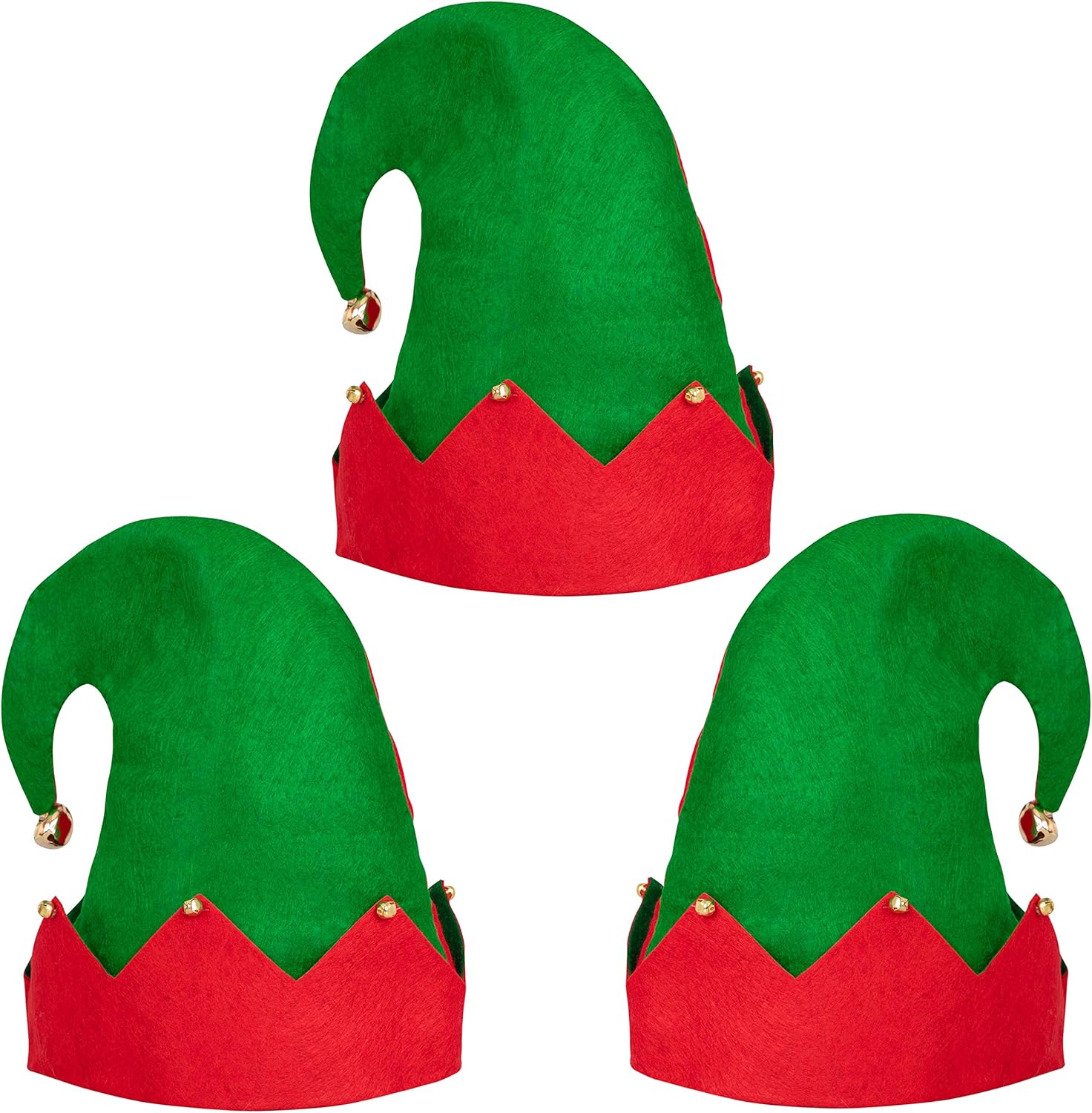 Moon Boat 3Pack Christmas Elf Felt Hats Holiday Costume Accessories for Adult Parties