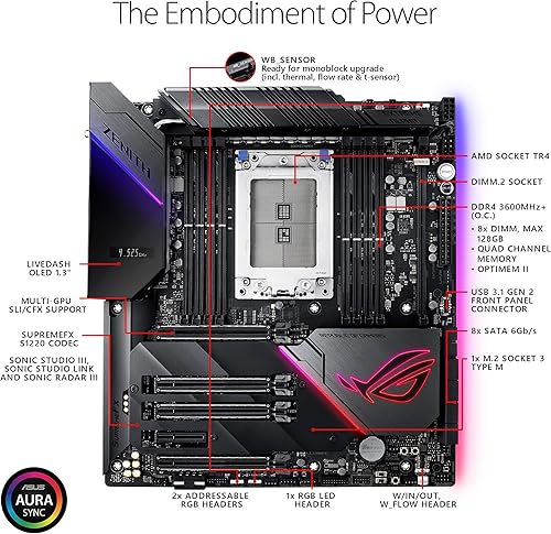Miniatura 2 de Asus Rog Zenith Extreme Alpha X399 HEDT - Placa base para juegos AMD Threadripper 2 (TR4) EATX DDR4 M.2 10G LAN USB 3.1 Gen2