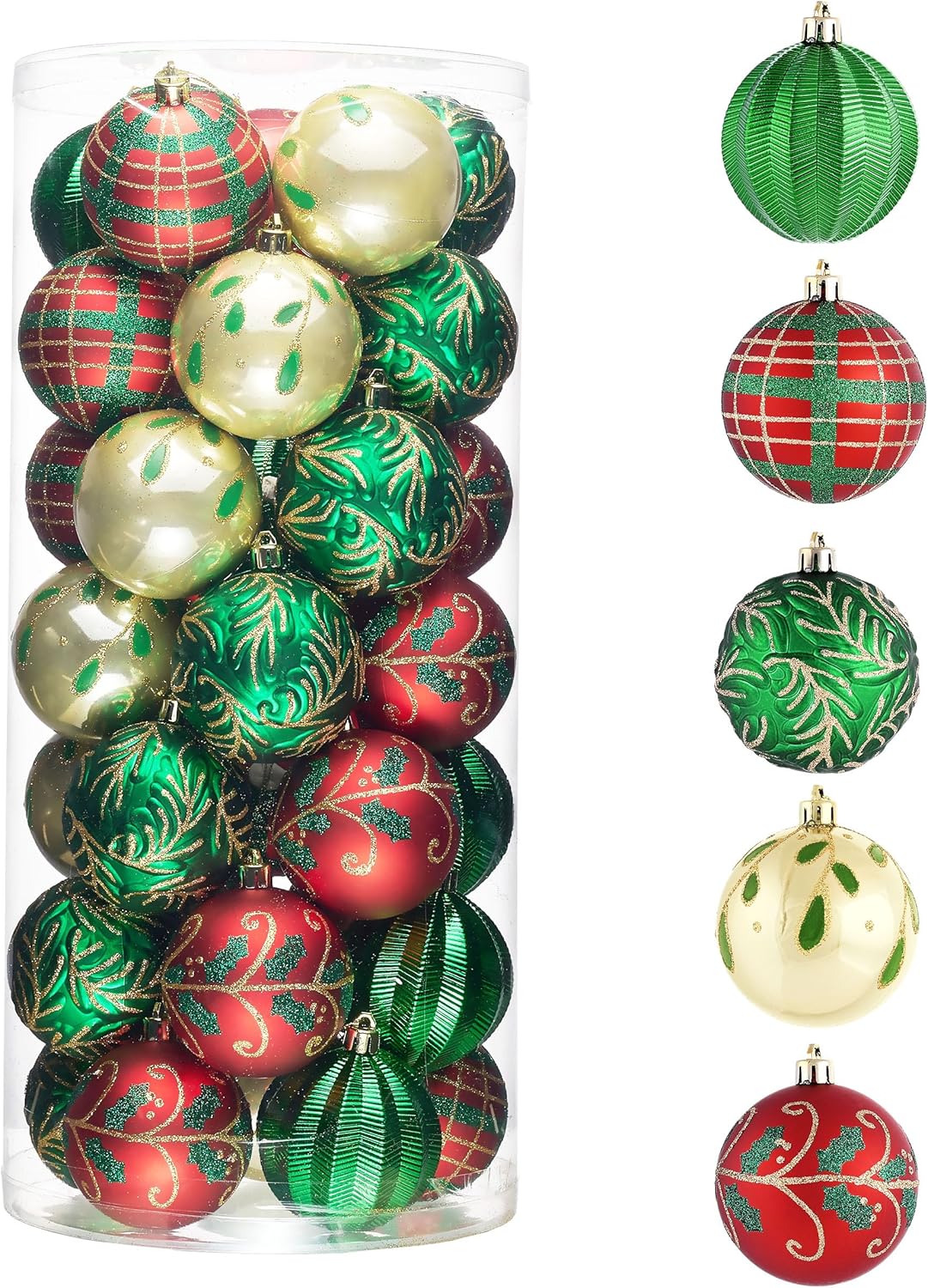 Valery Madelyn Christmas Ornaments Set, 35ct Red Green and Gold Shatterproof Christmas Tree Decorations Ball Ornaments Bulk, 2.76 Inches Traditional Country Hanging Ornaments for Xmas Trees Decor