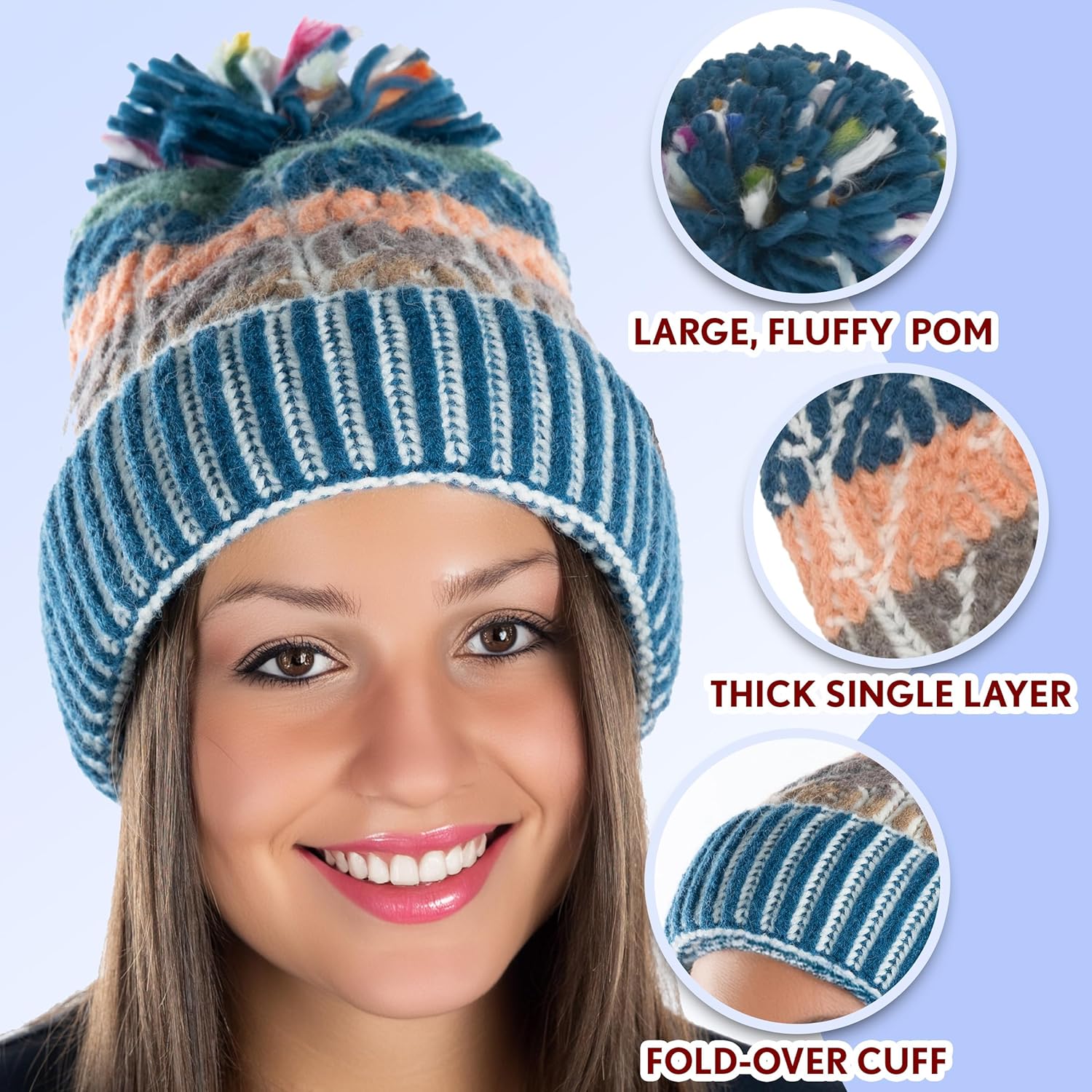 Funky Junque Beanie Winter Cap for Women Warm Cozy Knit with Pom Pom - Image 4