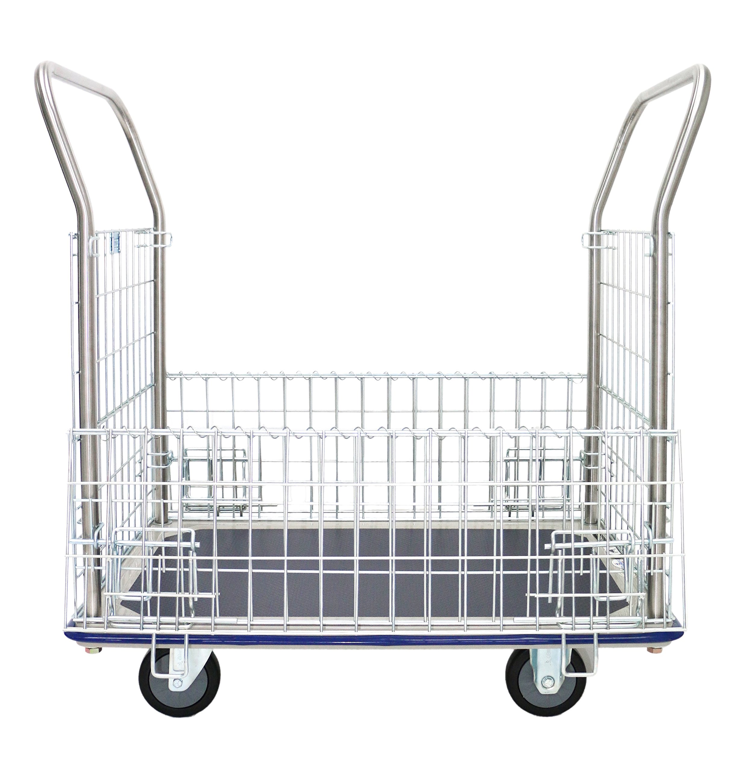 GW-213 Chariot de stockage grillagé à plateforme, en acier inoxydable plaqué zinc, avec charge maximale de 370 kg, 96 x 61 x 100 cm (largeur x profondeur x hauteur), Bleu