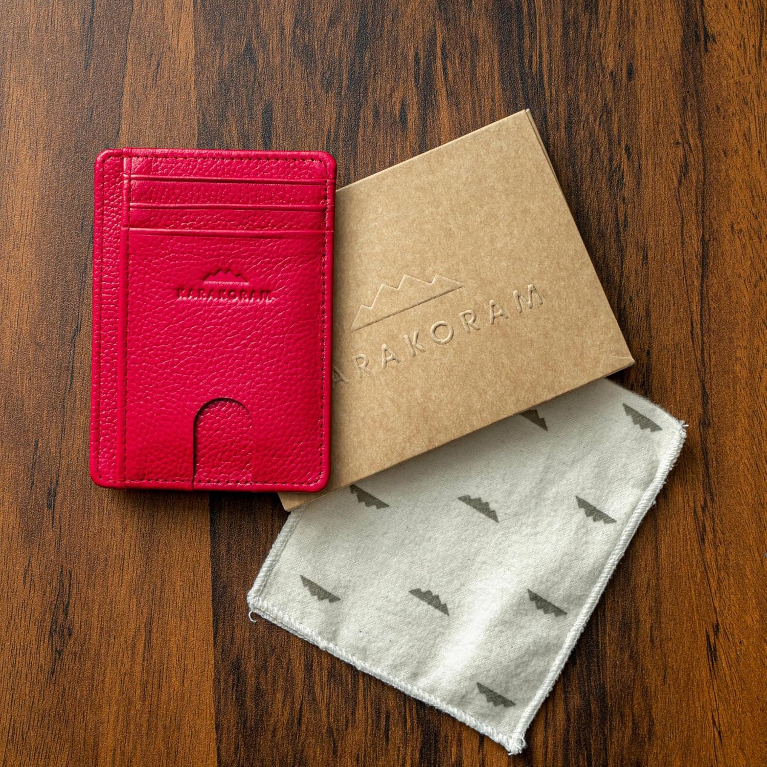 KARAKORAM LEATHER Handcrafted Front Pocket Credit Card Holder with RIFD Blocking | Premium Cowhide | Artisan Made Slim Leather Wallet | Quick Access Thumb Push Slots for Cards+ID (Summit Sunset Red) - Image 8