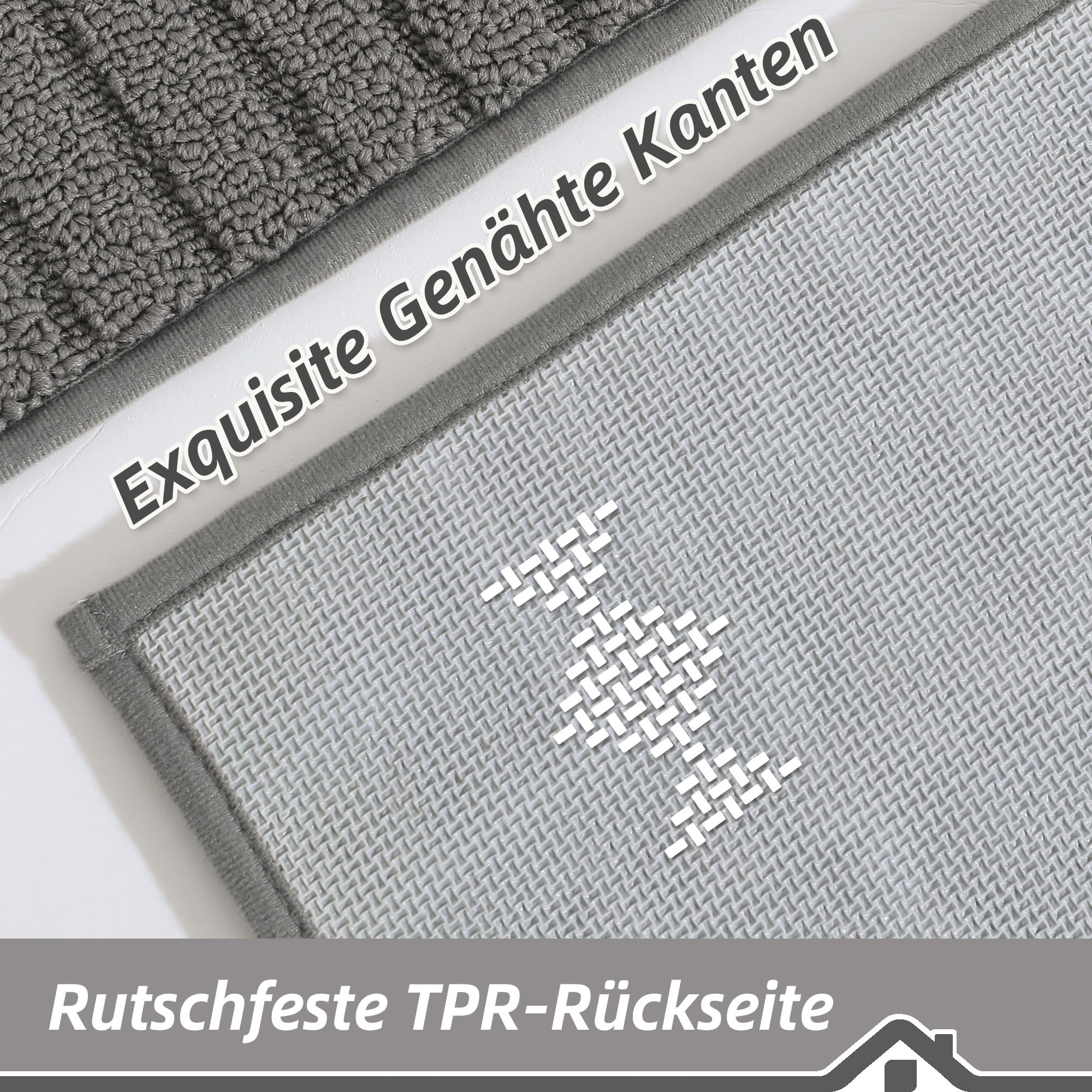 BEQHAUSE Teppich Küche Waschbar, 2 Stück rutschfest, 60 x 89 cm + 60 x 152 cm, Grau