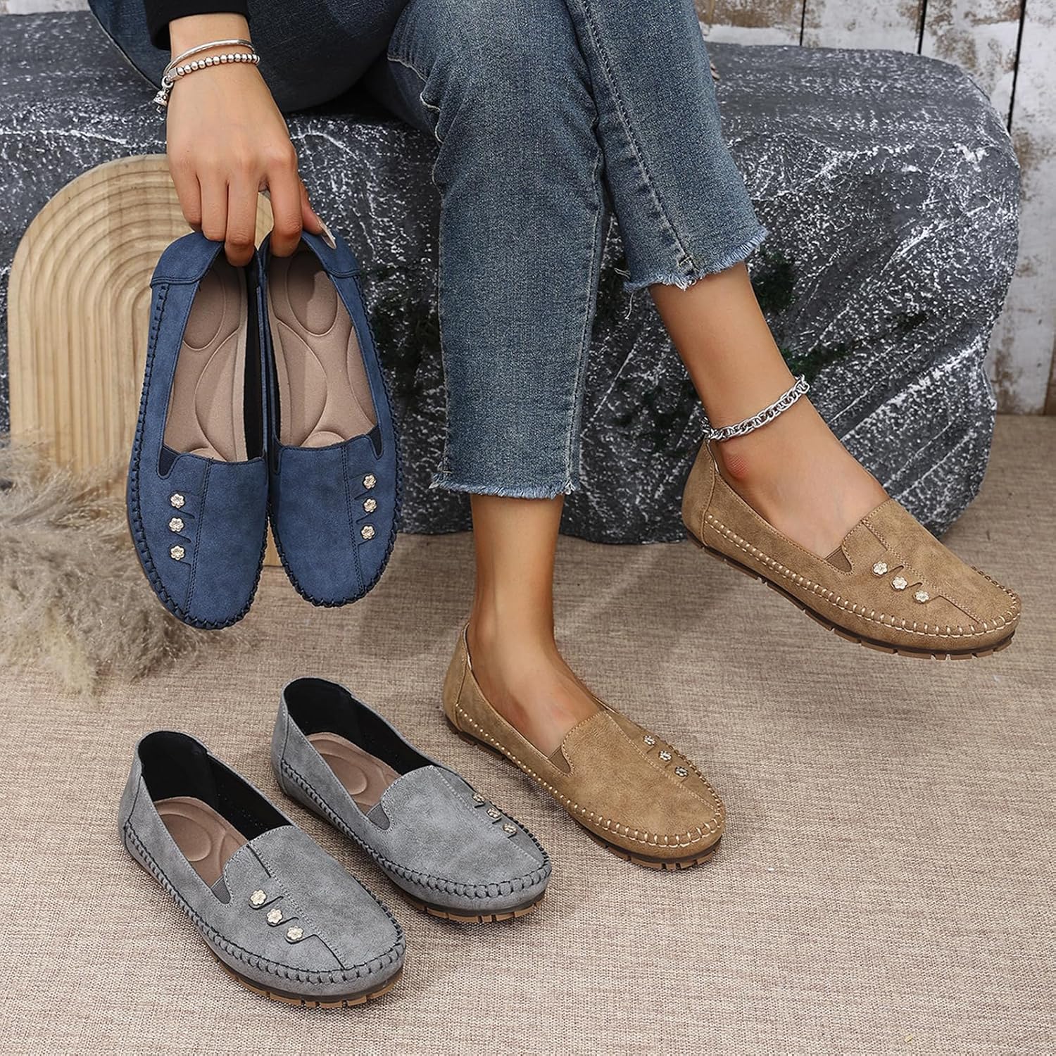 Orthopedic Loafers for Women, Orthopedic Leather Shoes, Lightweight, Anti-Slip, Breathable for Women Slip On Flat-Soled Comfortable Soft Leather Loafers - Image 2