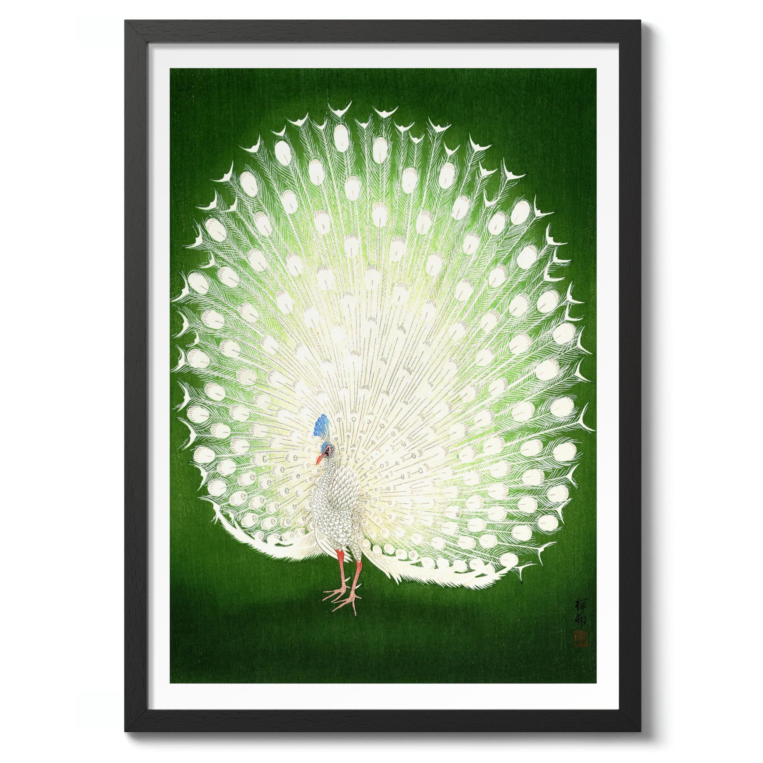 Peacock Ohara Koson Poster, Japanese Woodblock Ukiyo-E Print, Vintage Bird Art Picture Animal Painting Wall Art Exhibition, Japan Birds Home Decor, A1 (Black Frame) - 86.9x62.4cm — image 1