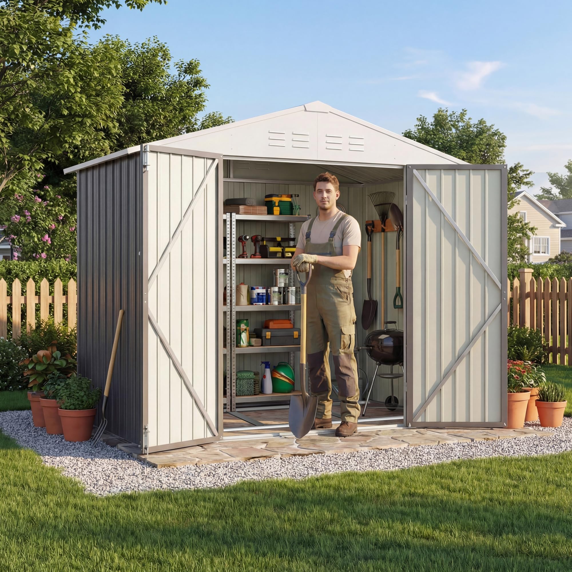 Devoko 6x4 FT Outdoor Storage Shed with Floor Frame, Gray