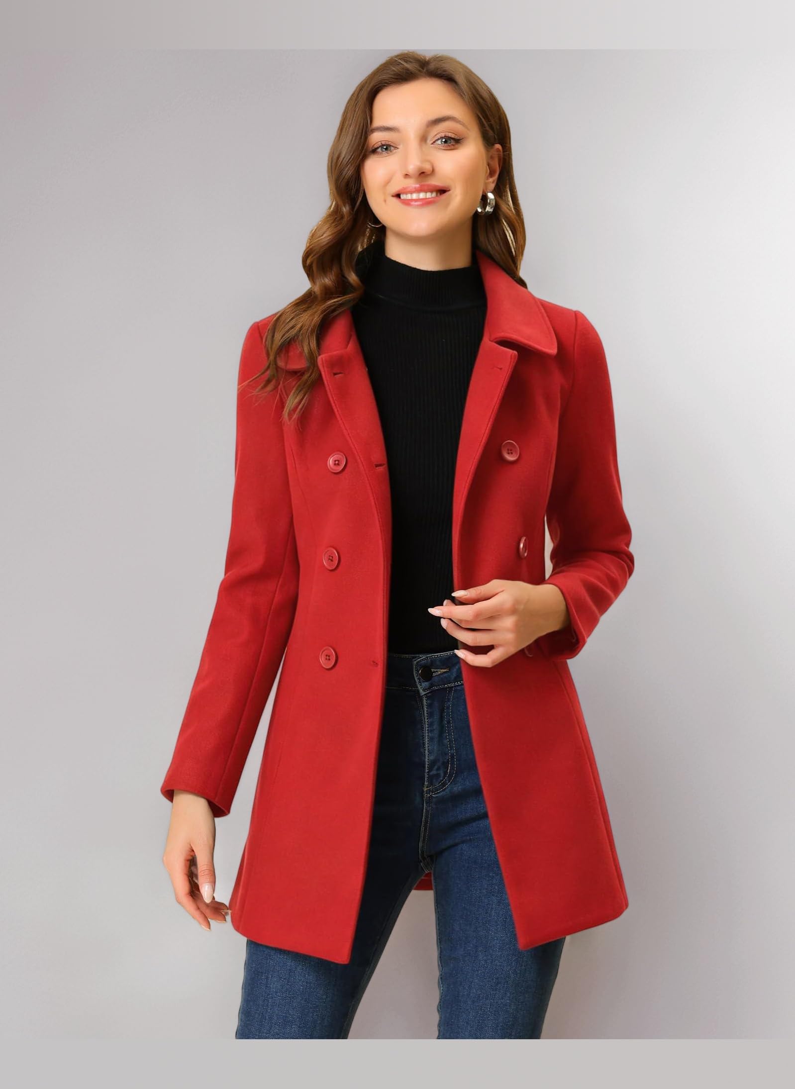 Allegra K Women's Peter Pan Collar Double Breasted Winter Trench Pea Coat