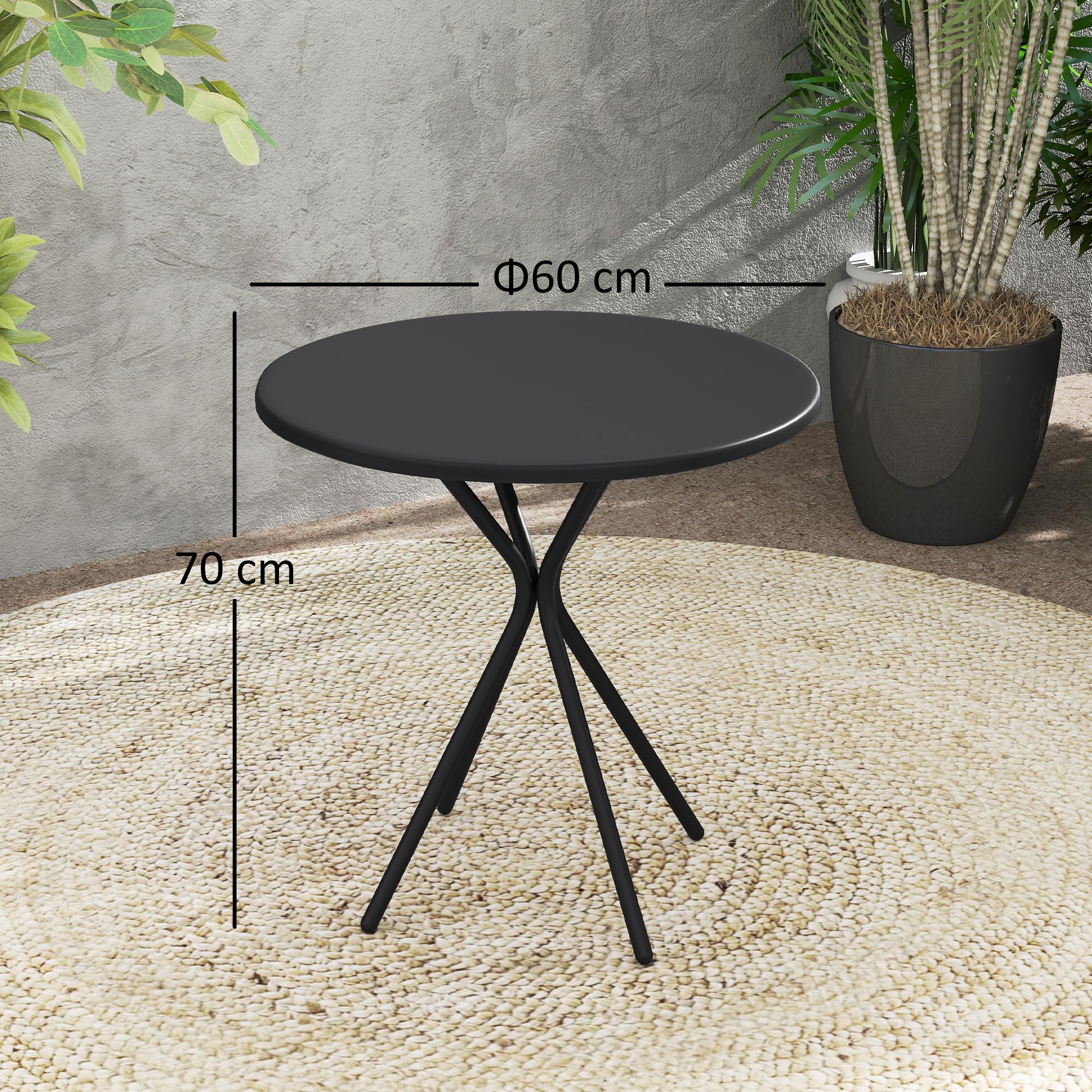 Outsunny Table de Jardin Ronde Ø 60 cm, Cadre en Acier, Charge 50 kg, Noir