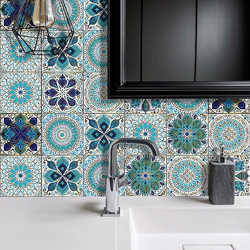 Miniatura 9 de 24 calcomanías para azulejos de despegar y pegar, 4 x 4 pulgadas, calcomanías de azulejos para baño y cocina, impermeables, autoadhesivas, de