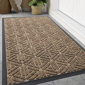 Smiry Front Door Mat Outside Entrance, Heavy Duty Natural Rubber Doormat, Trap Dirt and Moisture Easy Clean Low Profile Patio Porch Welcome Floor Mats for Entry, 59x35 Inch, Brown
