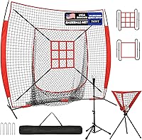 Vista 1 de Baseball Net with Batting Tee & Ball Caddy, 7x7ft Baseball Softball Batting Net with Strike Zone for Practice Hitting Pitching Fielding, Quick