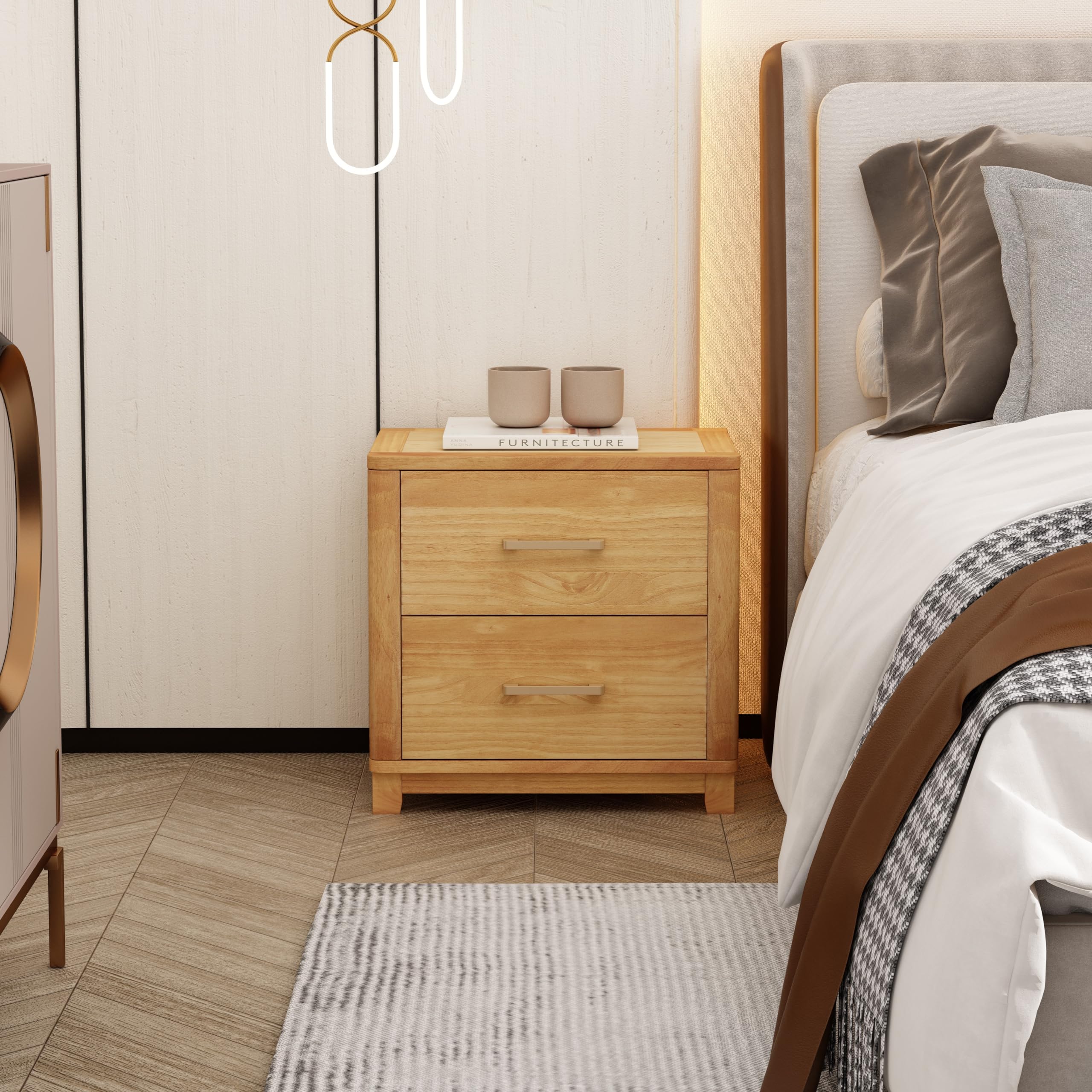 Cabinet Bits Grotti 2 Drawer Waxed Bedside Table