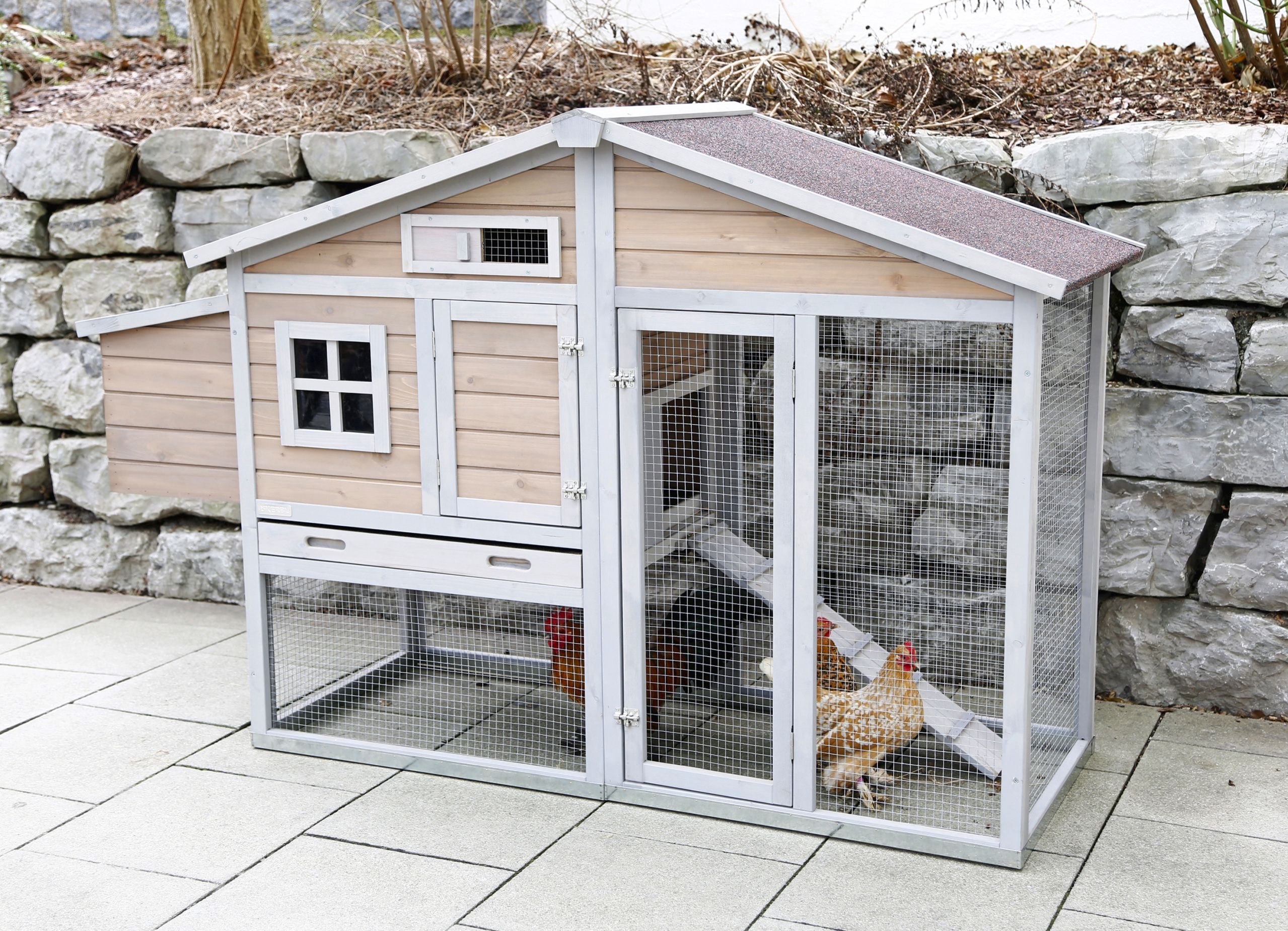 Kerbl Hobbyfarming Hühnerstall Bonny, 181 x 65 x 118 cm, 2 x Sitzstangen, 2 x Legenster, integrierter Auslauf