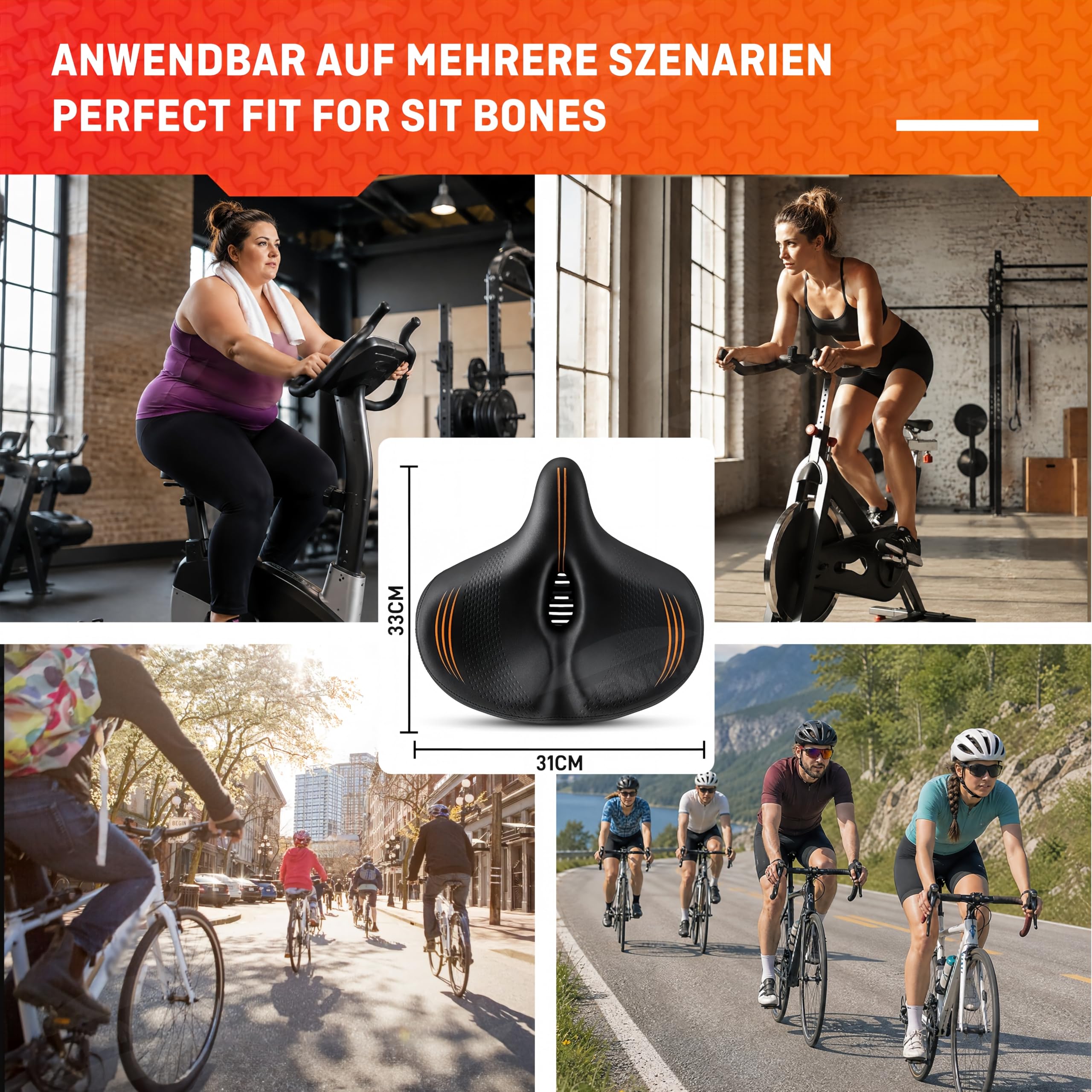 HENMI Selle Velo Ultra Confortable, Homme Femme Selle Velo, Selle Vélo Anti Douleur Ergonomique, Selle Vélo pour Vélos de Velo VTT/Electrique/Ville/Stationnaire Accessoires