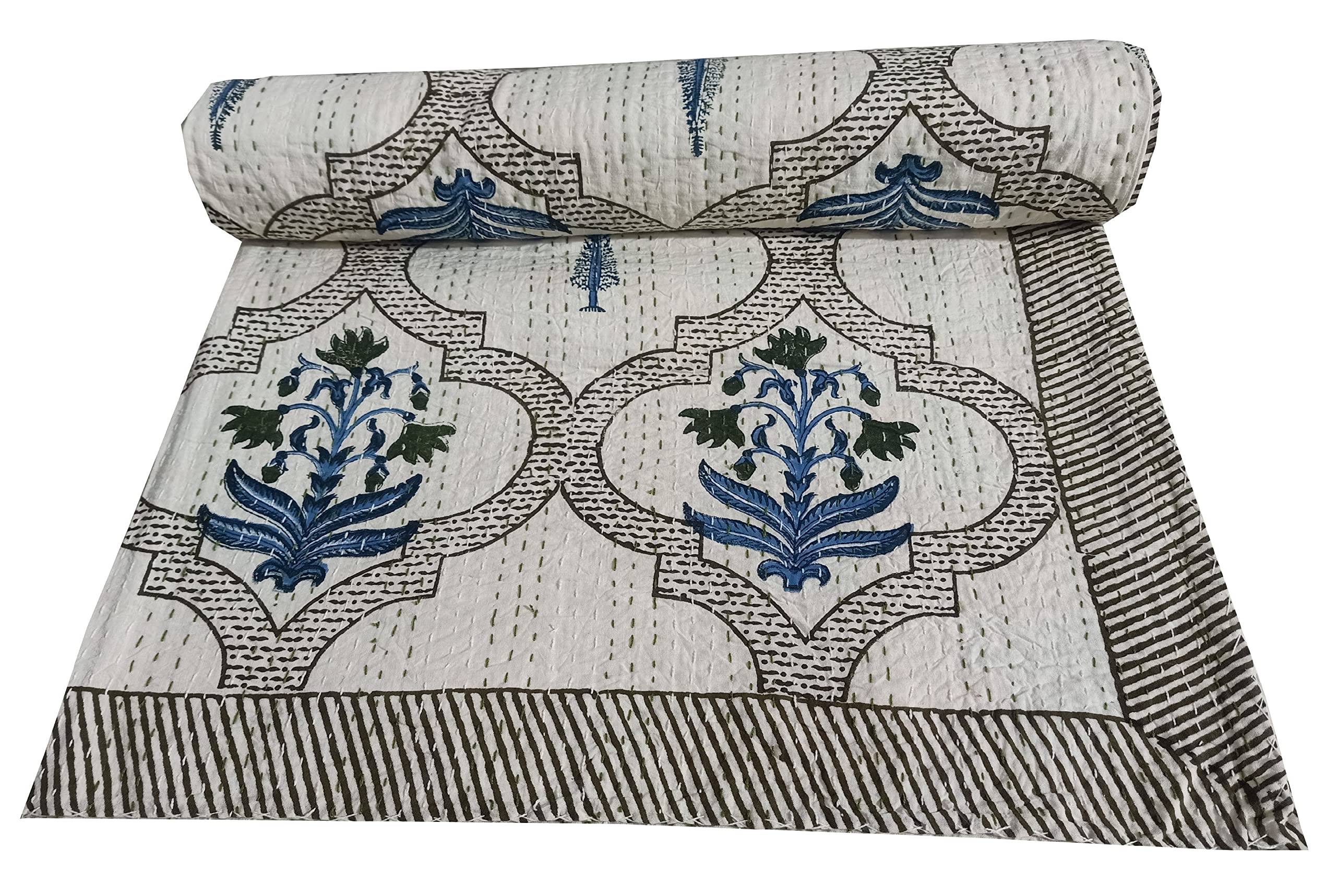 Couvre-lit indien Kantha en coton pour embellir un lit sans relief