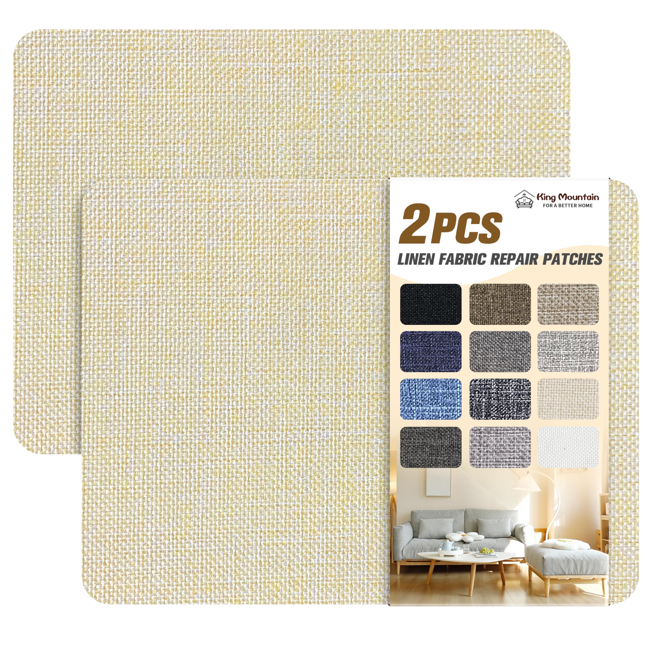 KING MOUNTAIN Coarse Linen Repair Patches, Self-Adhesive Fabric, 8X11 Inch 2 PCS, Multi Color, for Sofa (Beige 1.0)