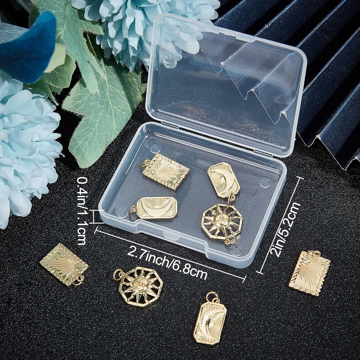 Beebeecraft 9Pcs 3 Style Moon and Sun Charms 18K Gold Plated Octagon Rectangle Pendants Dangle Charms with Jump Rings for DIY Necklaces Bracelets Jewelry Making - Image 6