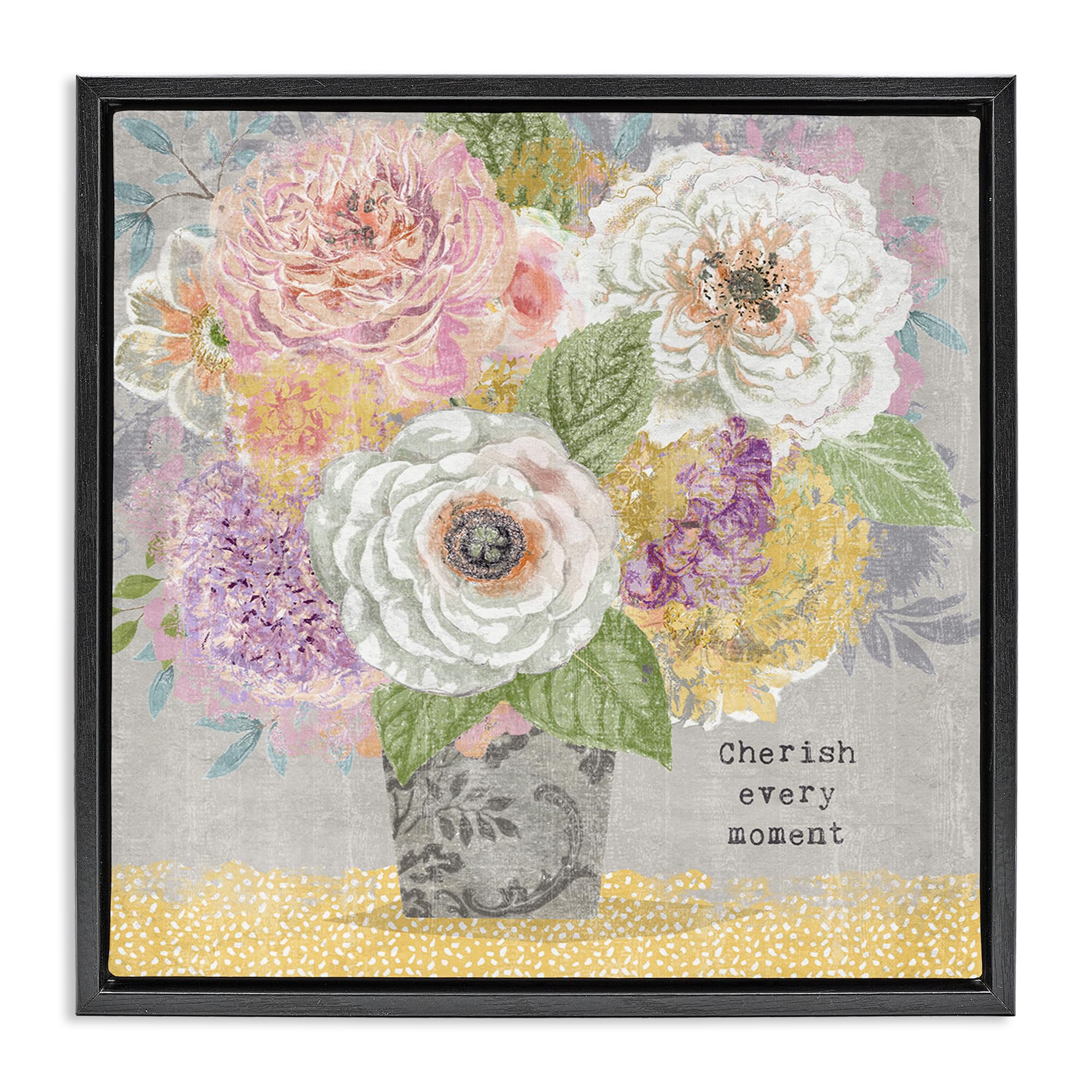 Stupell Industries Jet Black (Matte) 'Cherish Every Moment Inspiration'| Floating Frame Canvas Art