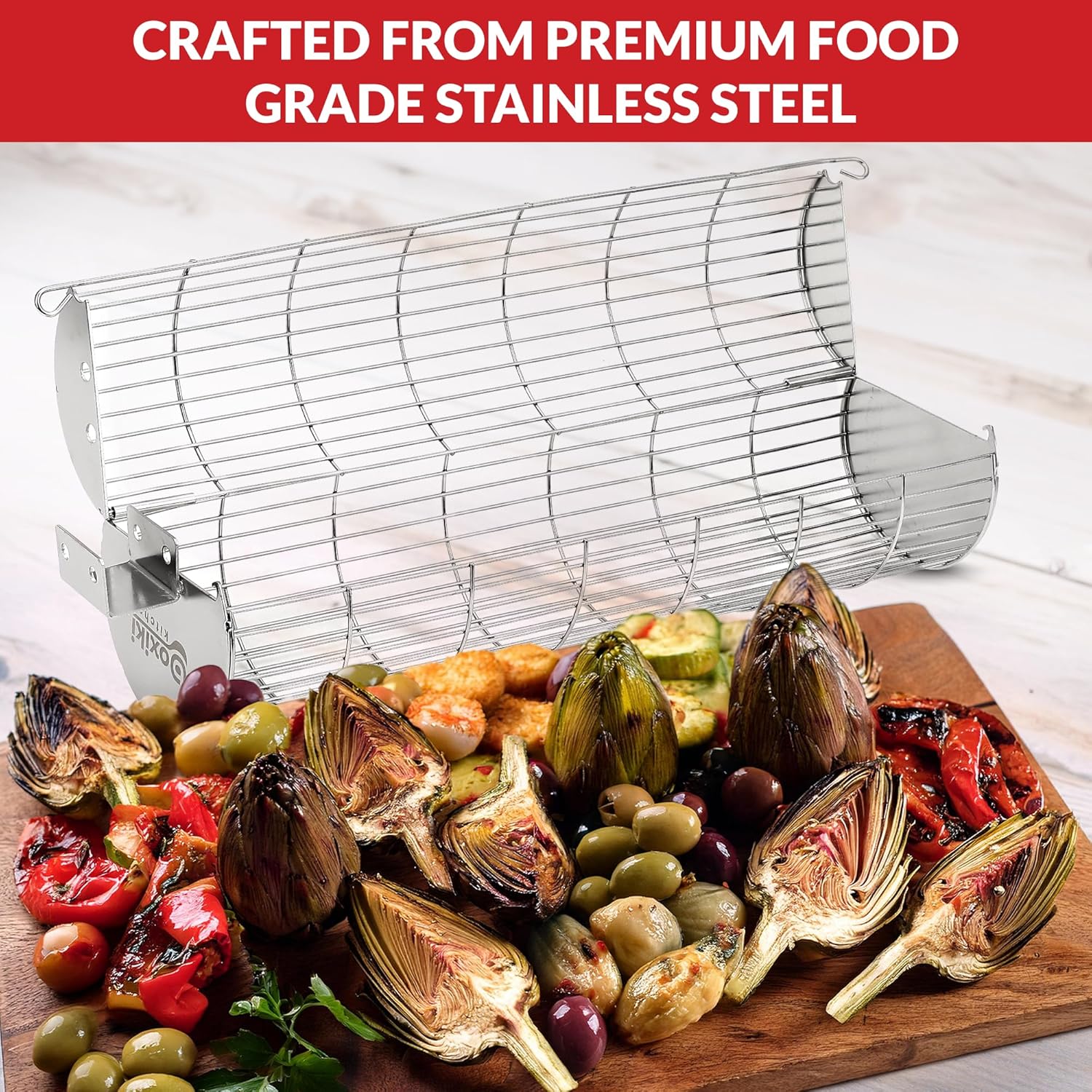 Take Your Grilling and Cooking to New Heights – Heat-Resistant Silicone Tongs & Stainless Steel Rolling Grilling Baskets for Effortless BBQ and Meal Prep