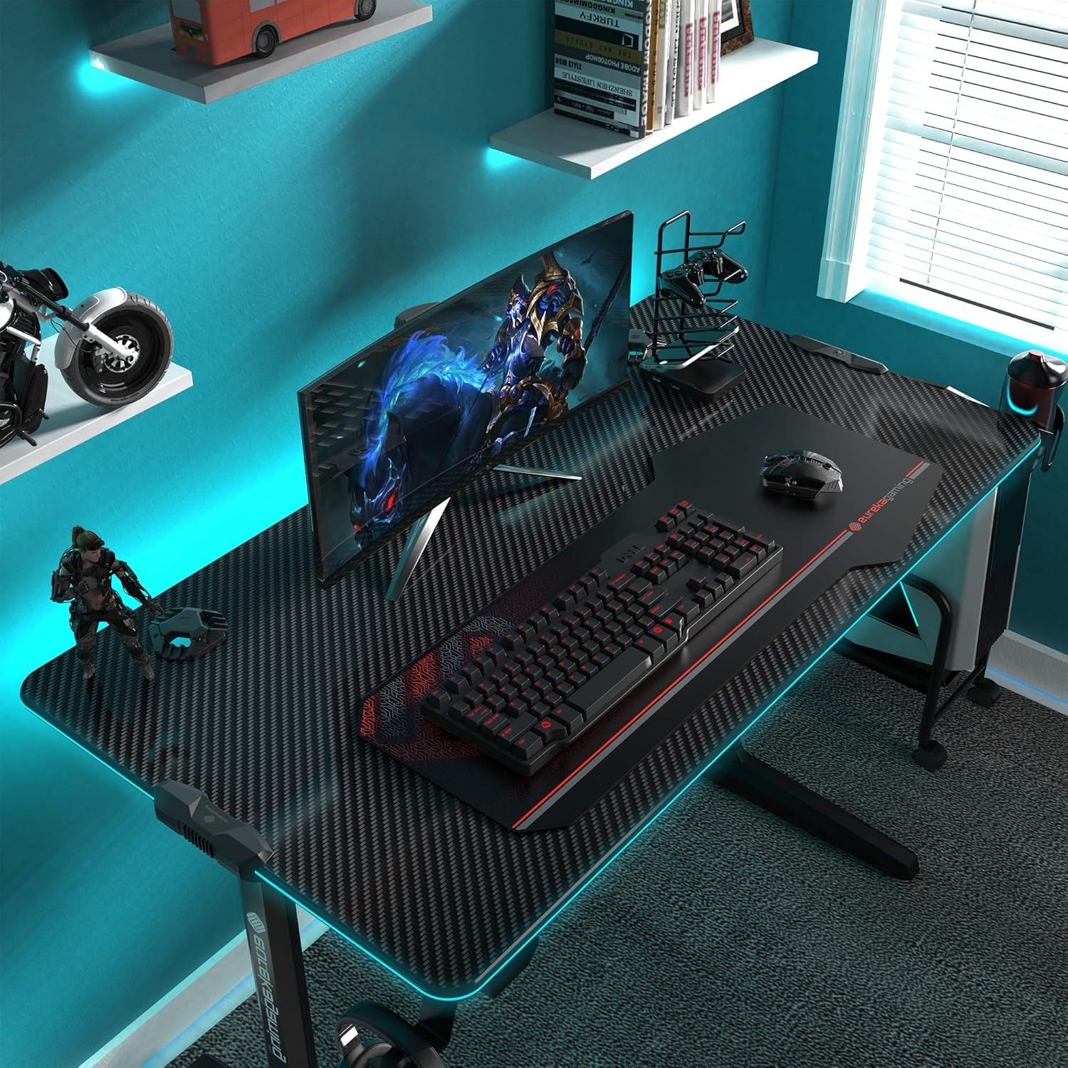 EUREKA ERGONOMIC Gaming Desk 112×60 cm RGB Gaming Table with LED Light ...