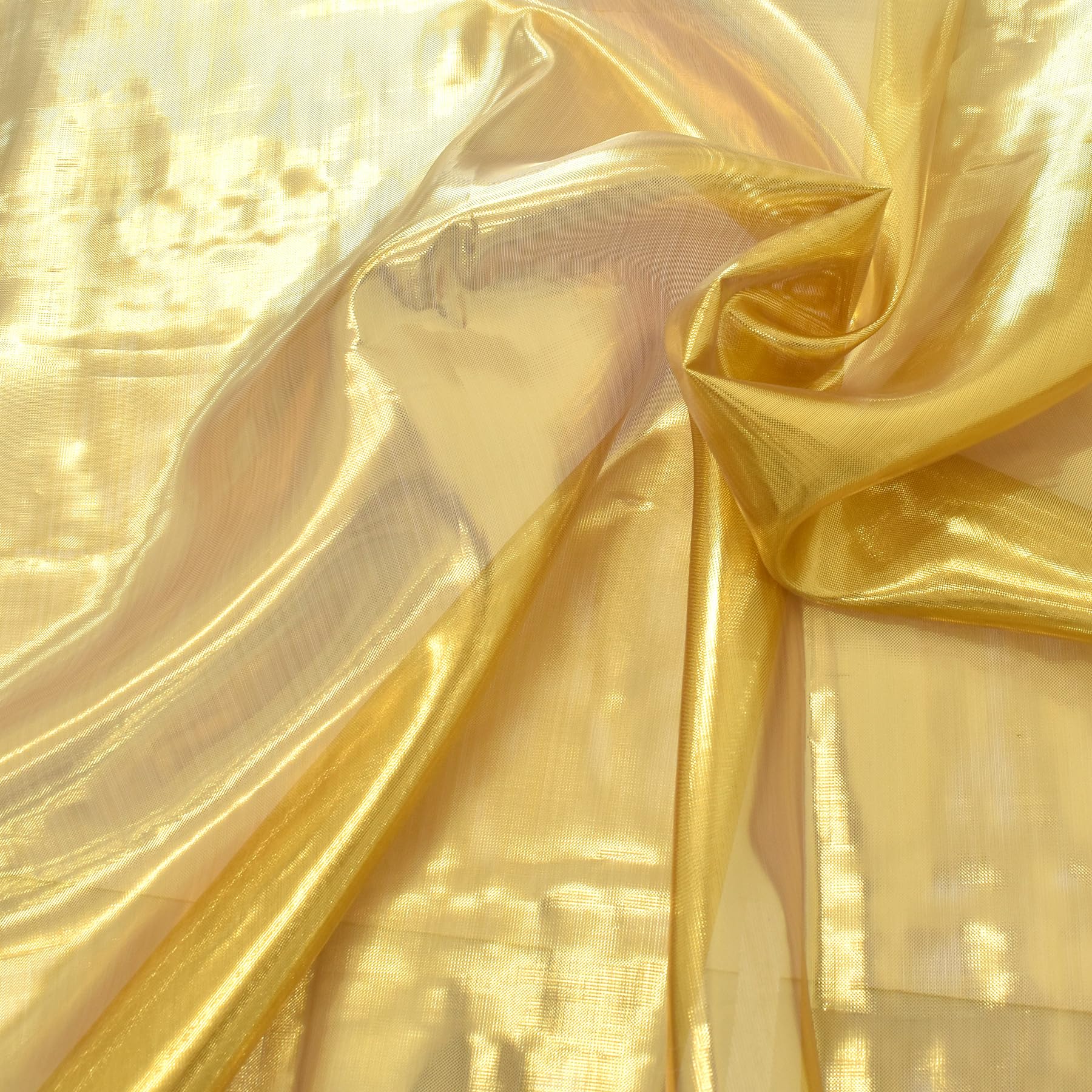 MYmama Organza Fabric, Wide, Approx. 59.1 inches (150 cm), Metallic, Solid, Polyester, Dress, Clothing, Ribbon, Obi (Gold)