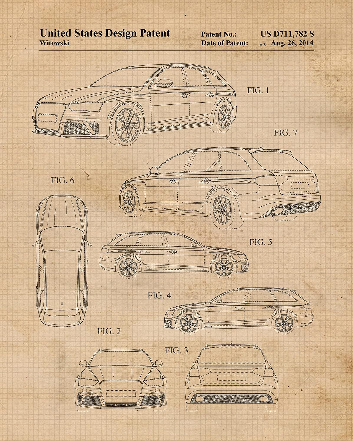 Classic Quattro Car Patent Prints, 6 (8x10) Unframed Photos, Wall Art Decor for Home Work Office Audi Gears Automobile Parts Garage Shop Rally Racing Engineer School Student Teacher Coach