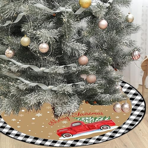 Miniatura 7 de 48 inch Buffalo Plaid Check Christmas Tree Skirt Large Double Layer Plaid Buffalo Snowflake Christmas Holiday Party Tree Skirt Mat Decor for Xmas