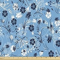 Vista 52 de Ambesonne - Tela de helado por The Yard, deliciosos alimentos fríos de verano en conos estilo Kawaii patrón ilustrado, tela decorativa