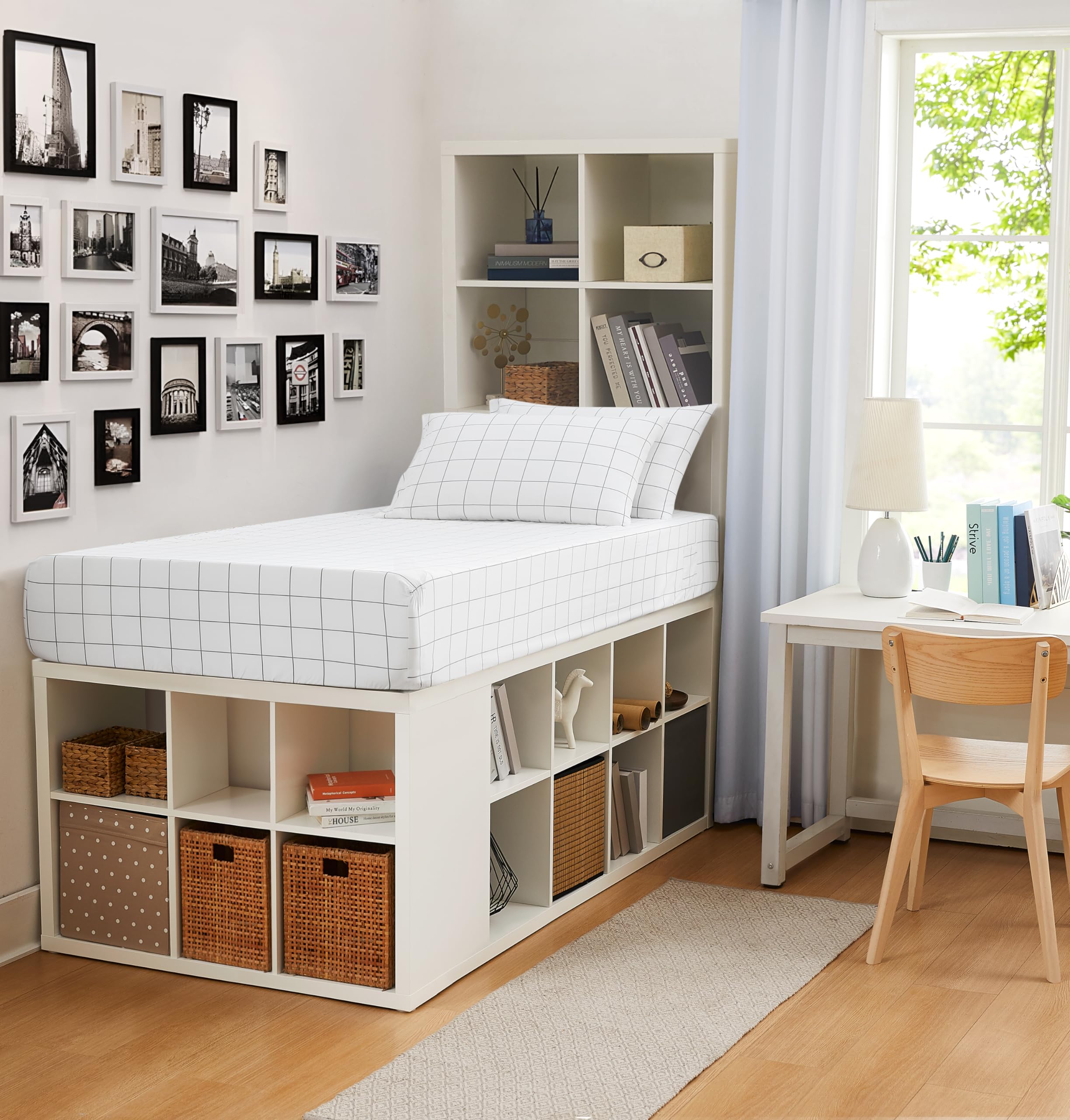 Linen Closet Cotton Rich Twin/Twin XL Dorm Sheet Set with Bonus Phone Pocket, Includes Two Fitted Sheets and Two Pillowcases, fits up to 14" Mattress, Windowpane