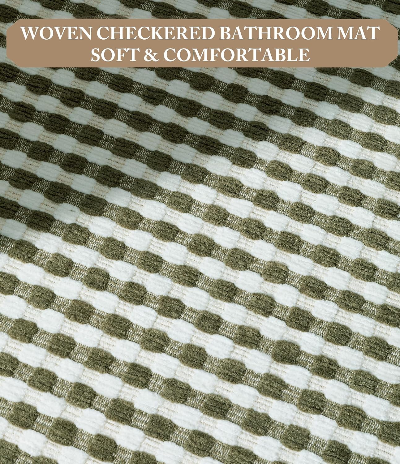 YIHOUSE Green Bathroom Rugs Set 5 Pieces, Checkered Absorbent Bath Mat Sets Quick Dry, Woven Soft Bath Rugs Non Slip, Thin Washable Rugs for Bathroom