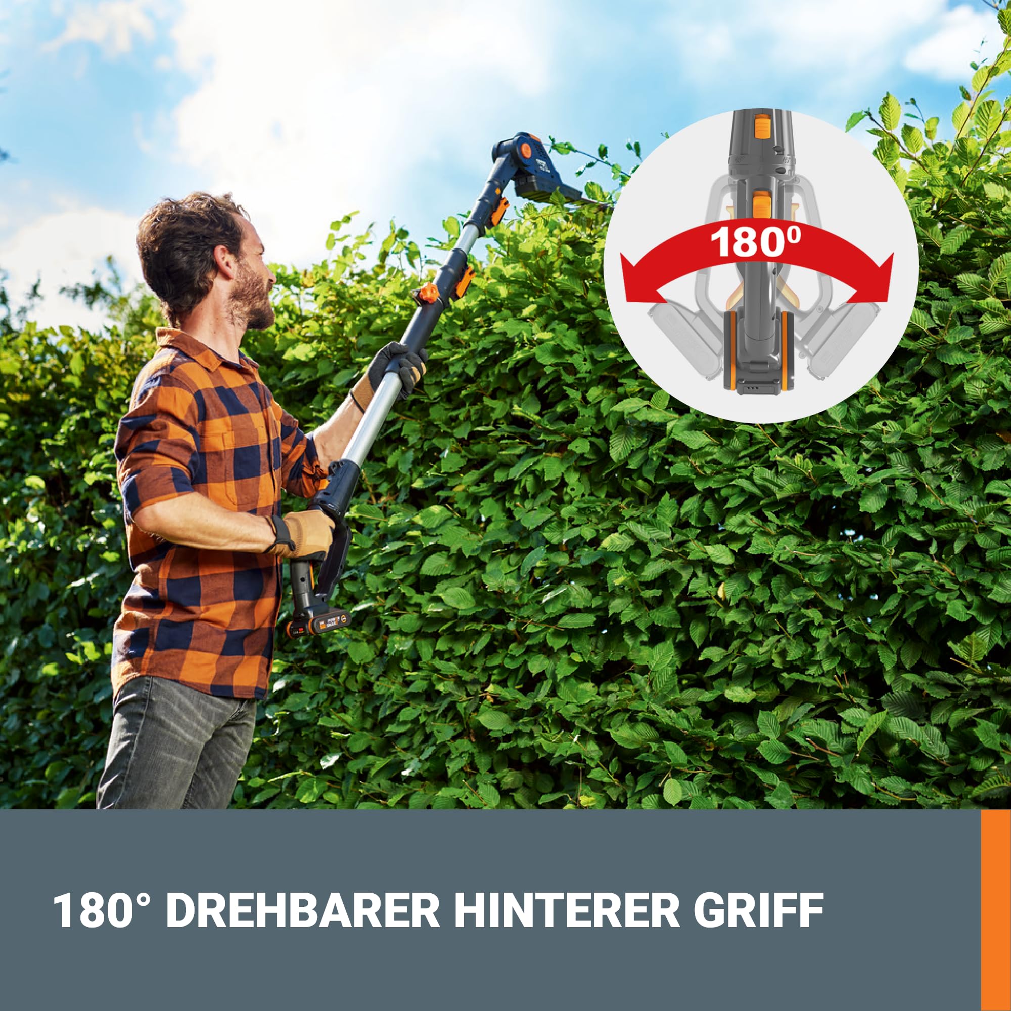Worx 18 V (20 V MAX) Akku-Teleskop-Heckenschere PowerShare, 2,0 Ah Akku, inklusive Schnellladegerät (Telescopic Hedge Trimmer)