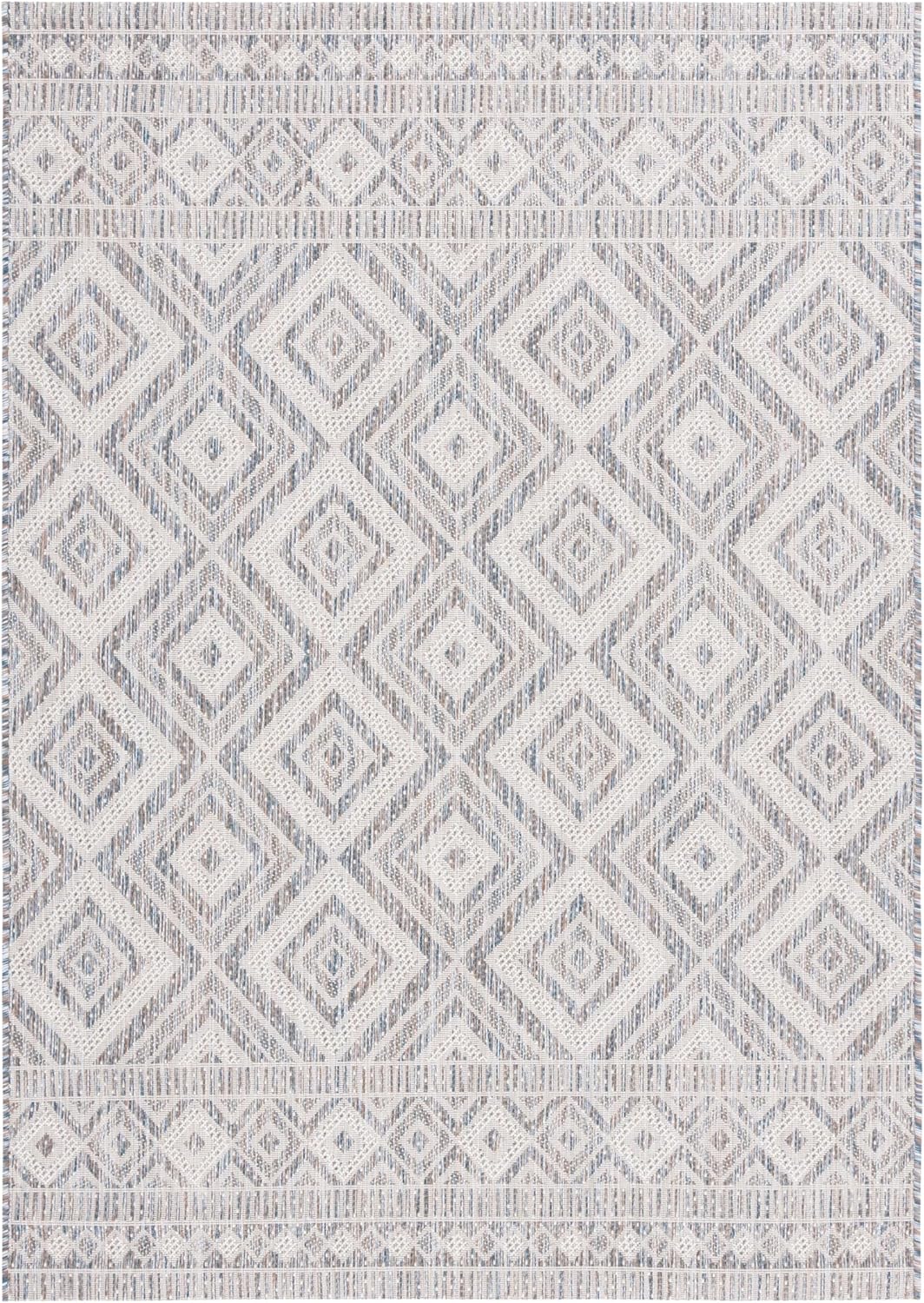 SAFAVIEH Washable Rug Outdoor Courtyard Collection - 4' x 5'7", Ivory Blue & Beige, Non-Shedding & Easy Cleaning, Ideal for Patio, Backyard, Mudroom (CY8998-59221)