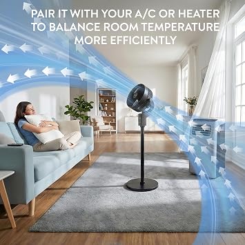 Air Pro 12 Pedestal Fan SmartVoice™ & Remote Control 3D Oscillation 12 HR Timer Quiet Copper Motor Air Cooling & Circulator Height Adjustable Fan- Small Fan with 6 Speeds 4 Modes Office Home Bedroom