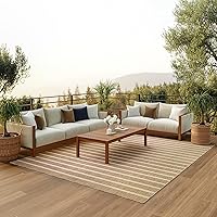 Nourison Positano Beige Ivory 6x9 Area Rug - Durable Indoor Outdoor Flatweave, Easy Clean Non-Shedding Polypropylene for Patio Living Room