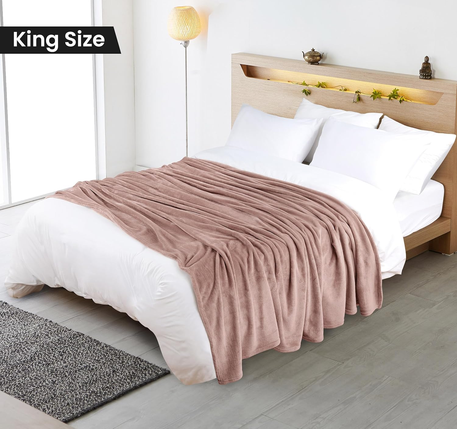 Utopia Bedding Rose Pink Fleece Blanket King Size Lightweight Fuzzy Soft Anti-Static Microfiber Bed Blanket (90x102 Inch) - Image 2