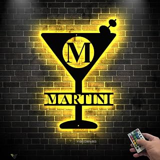 V-DECORPARKS Personalized Martini Bar LED Sign - Metal Bar Sign, Initial Name Light Up Sign For Wall, Neon Custom Name Sign for Cocktail Lounge, Home Bar, Party Décor