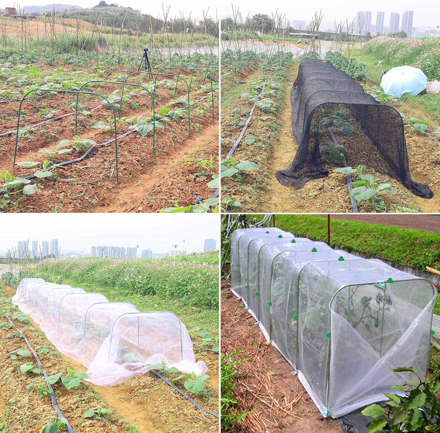 LATERN 6 Pièces 80CM x 60CM Arceau pour Serre Tunnel, Réglable Jardin Plantes Culture Tunnel Cadre, 24 Tuyaux De Cerceau avec 18 Connexion Tubes, 18 Colliers - pour Film Plastique Filet Anti-Oiseaux