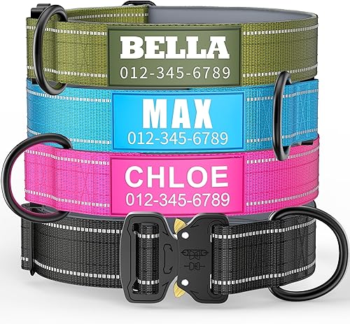 Miniatura 9 de Collar táctico personalizado para perro con asa de control, nombre y teléfono personalizados, forro acolchado de neopreno, tiras reflectantes