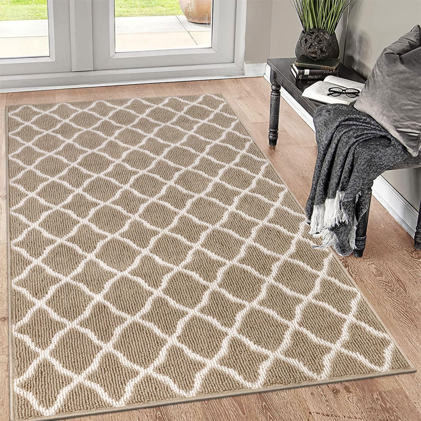 Photo 1 of SHACOS Large Door Mats Indoor 36"x59" Washable Entryway Rug Non Slip Dirt Trapper Water Absorbent Doormats Indoor Entrance Rug Kitchen Rugs, Beige