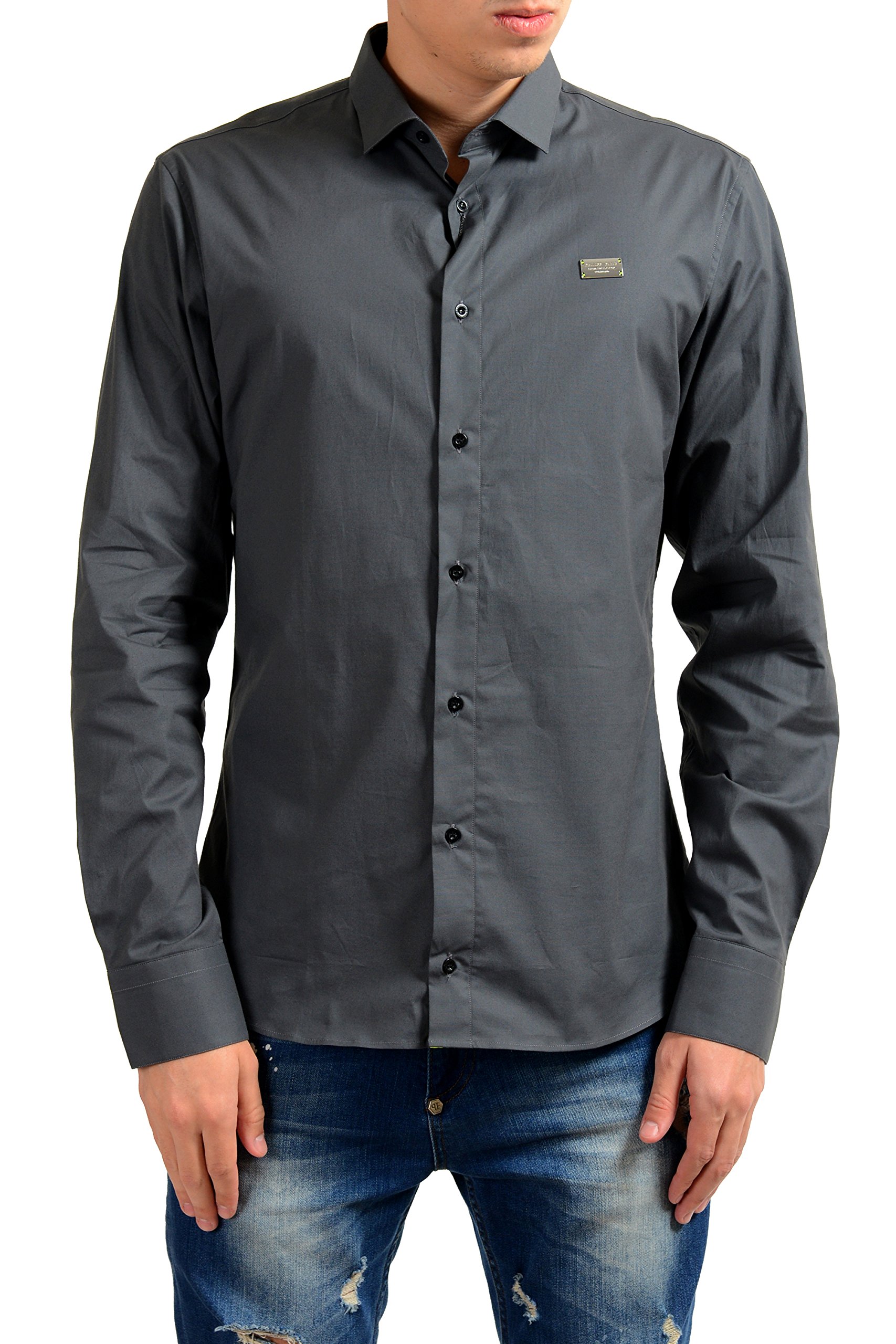 "1st Platinum Cut Men's Gray Casual Shirt US L IT 52