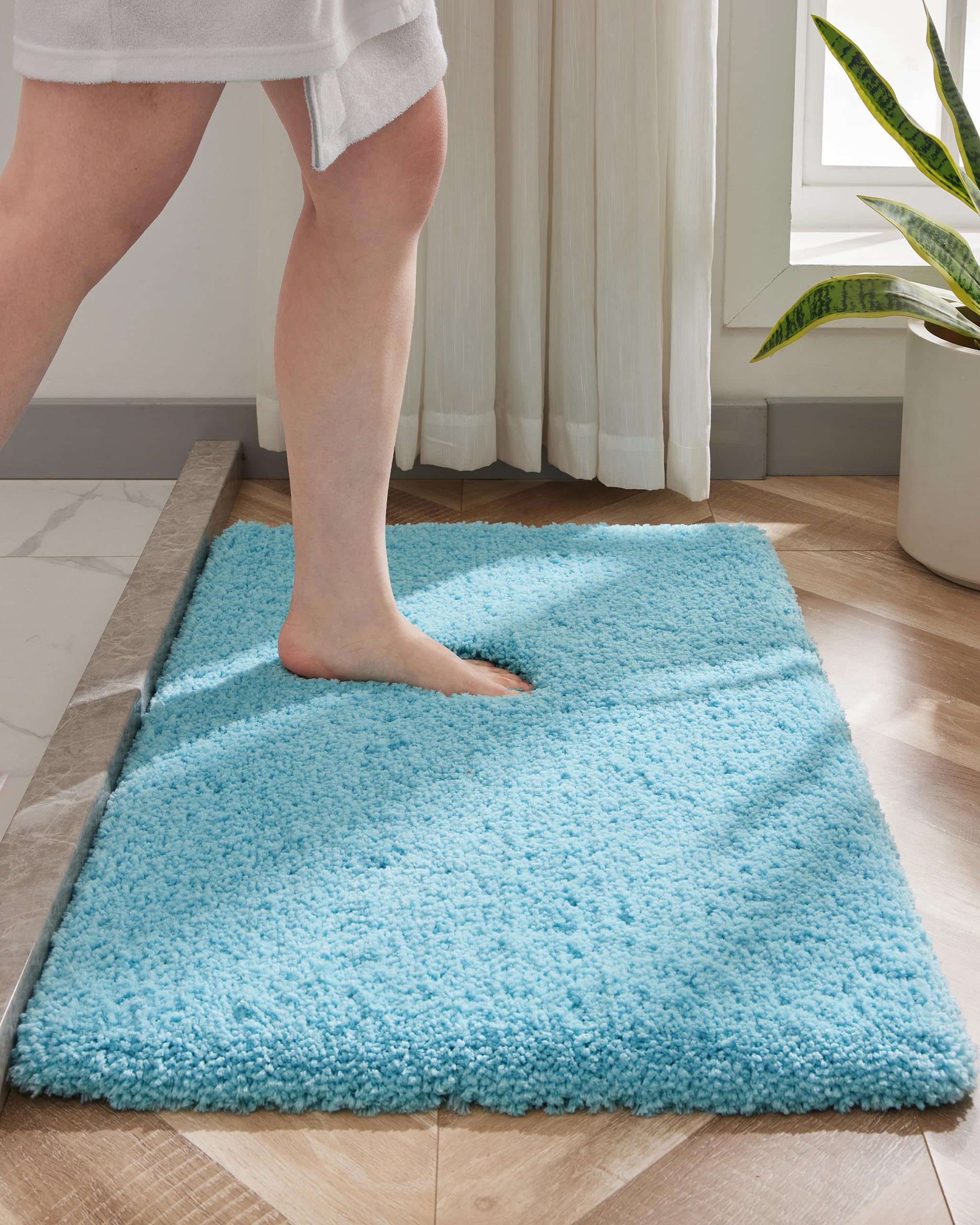 Bathroom Rug 20x32 Non Slip Fluffy Teal Bath Mat for Bathroom Floor Washable Plush Luxury Bath Rug for Tub Soft Shaggy Absorbent Shower Sink Mat