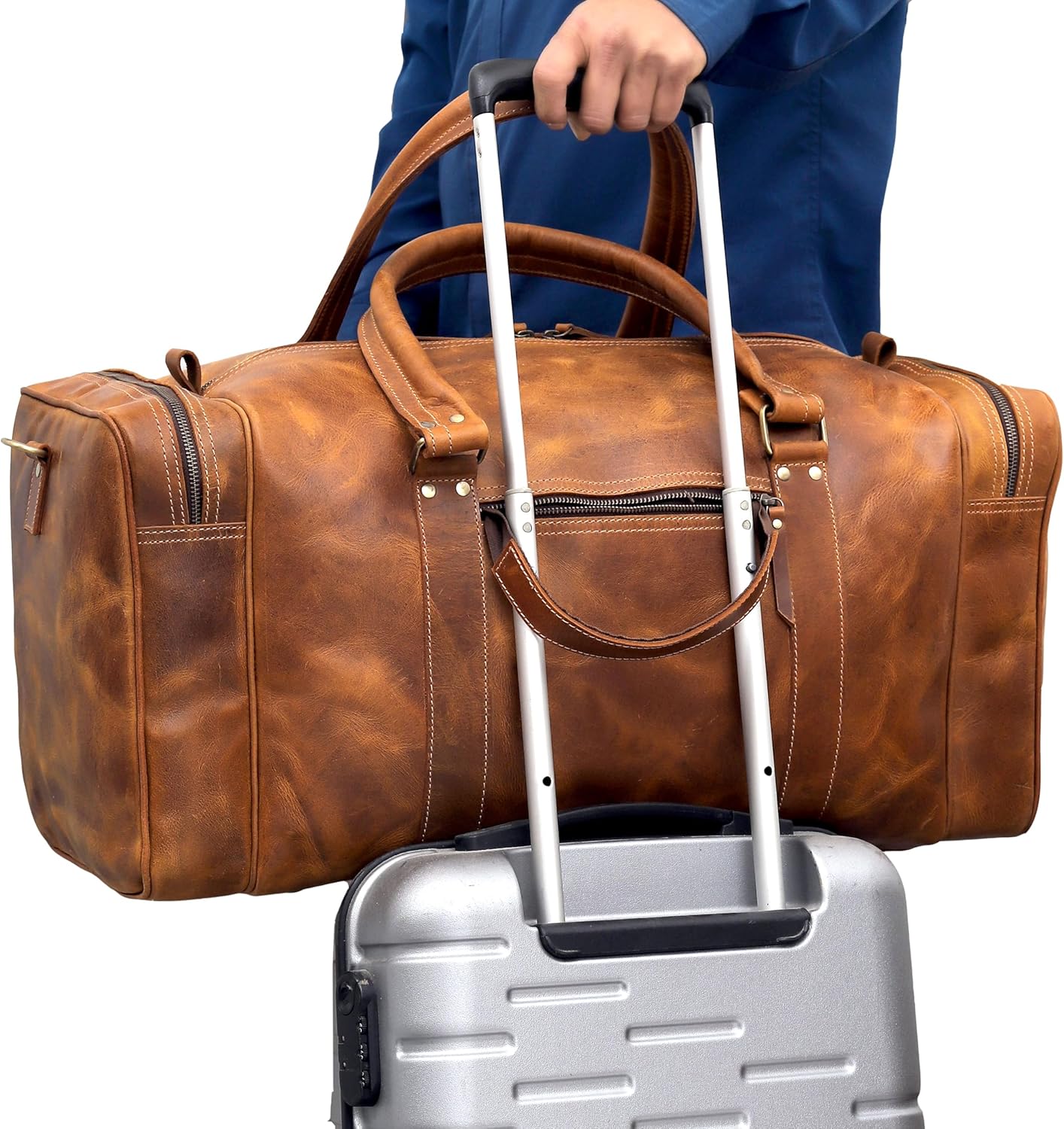 Leather Duffel Bag for Men and Women, Full Grain Travel Duffel Bag, Sports Duffel Bag Men, Overnight Weekender Bag Carry on Cabin Bag Luggage Bag Handmade Leather Duffle 24 inches