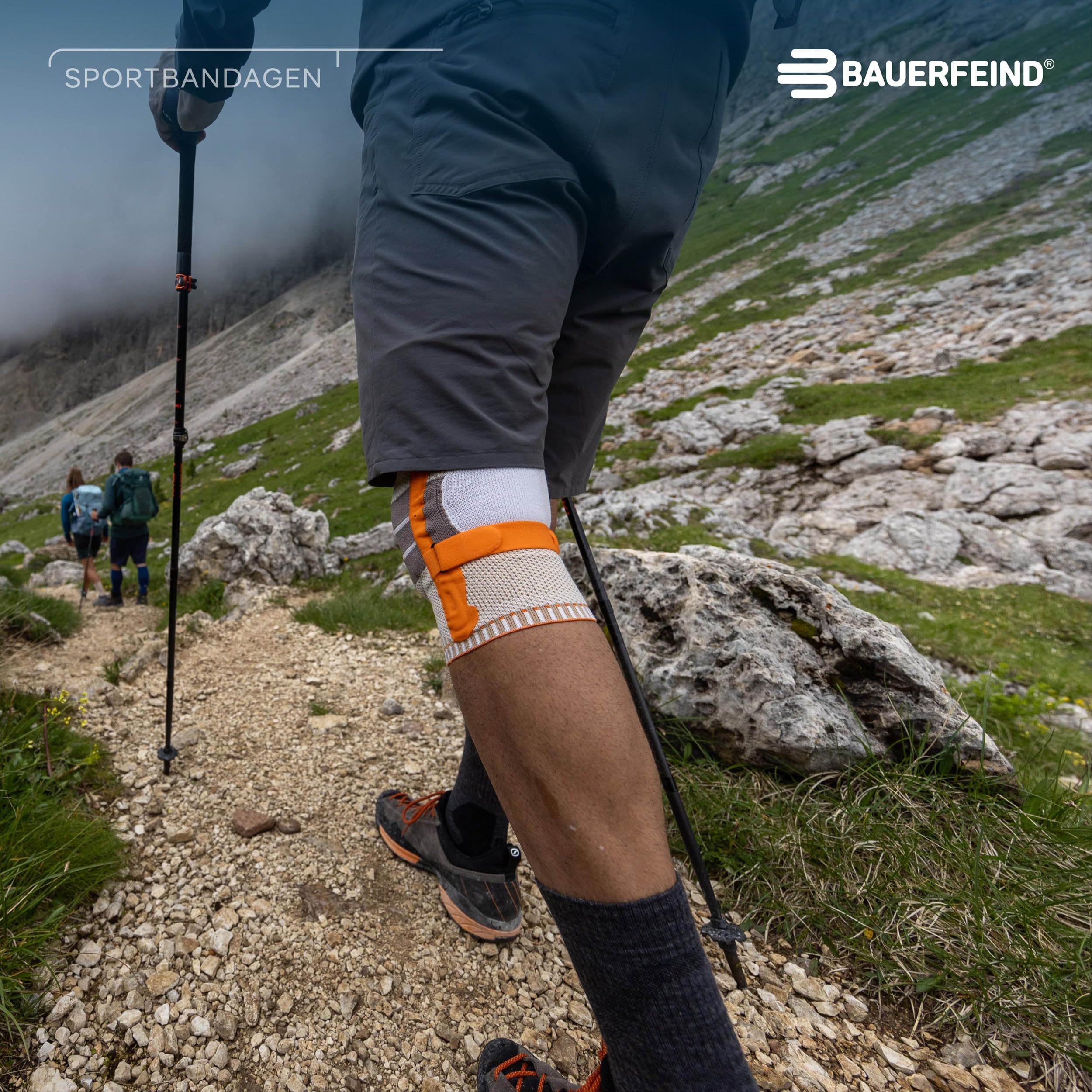 BAUERFEIND Kniebandage zum Wandern „Outdoor Knee Support“, 1 Unisex Wanderbandage zur Wanderausrüstung, Rechts & Links tragbar, Individuell einstellbarer Strap, Merino Wolle